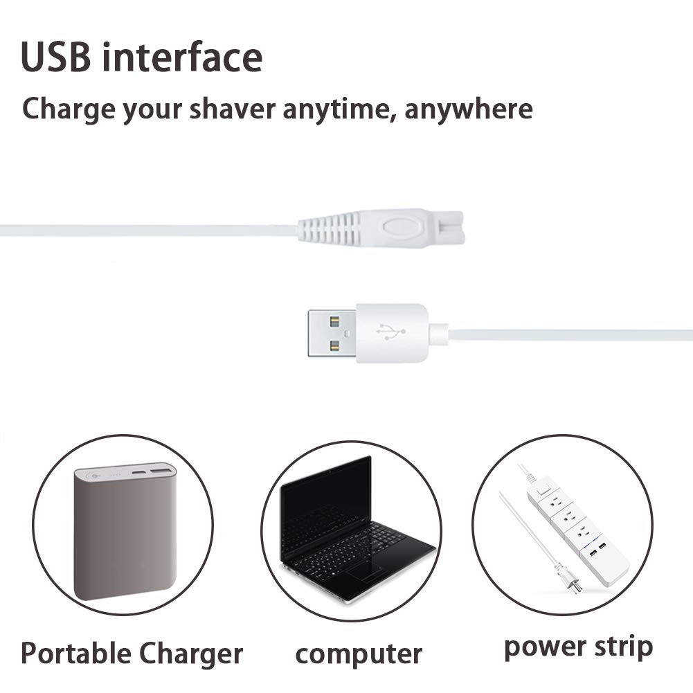 Replacement USB Charger for Finishing Touch Flawless Legs & Body Rechargeable Women's Shaver - 5V Power Cord for Ladies Trimmer - Perfect for Travel, Home & Salon Use