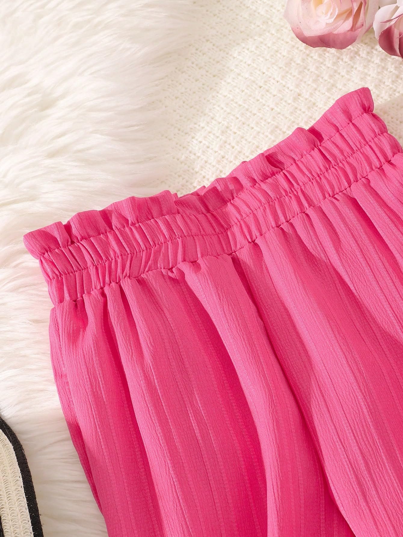 Floerns Girls Paperbag Waist Plisse Wide Leg Elastic Waist Loose Fit Long Pants - Comfortable Stretchy Trousers for School, Play & Casual Outfits