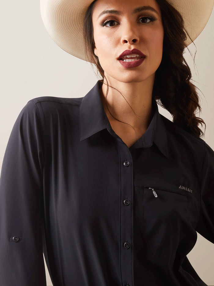 Ariat Women's VentTEK Stretch Shirt - Breathable Performance Shirt for Riding, Hiking & Outdoor Activities - Black (Style 10043494)