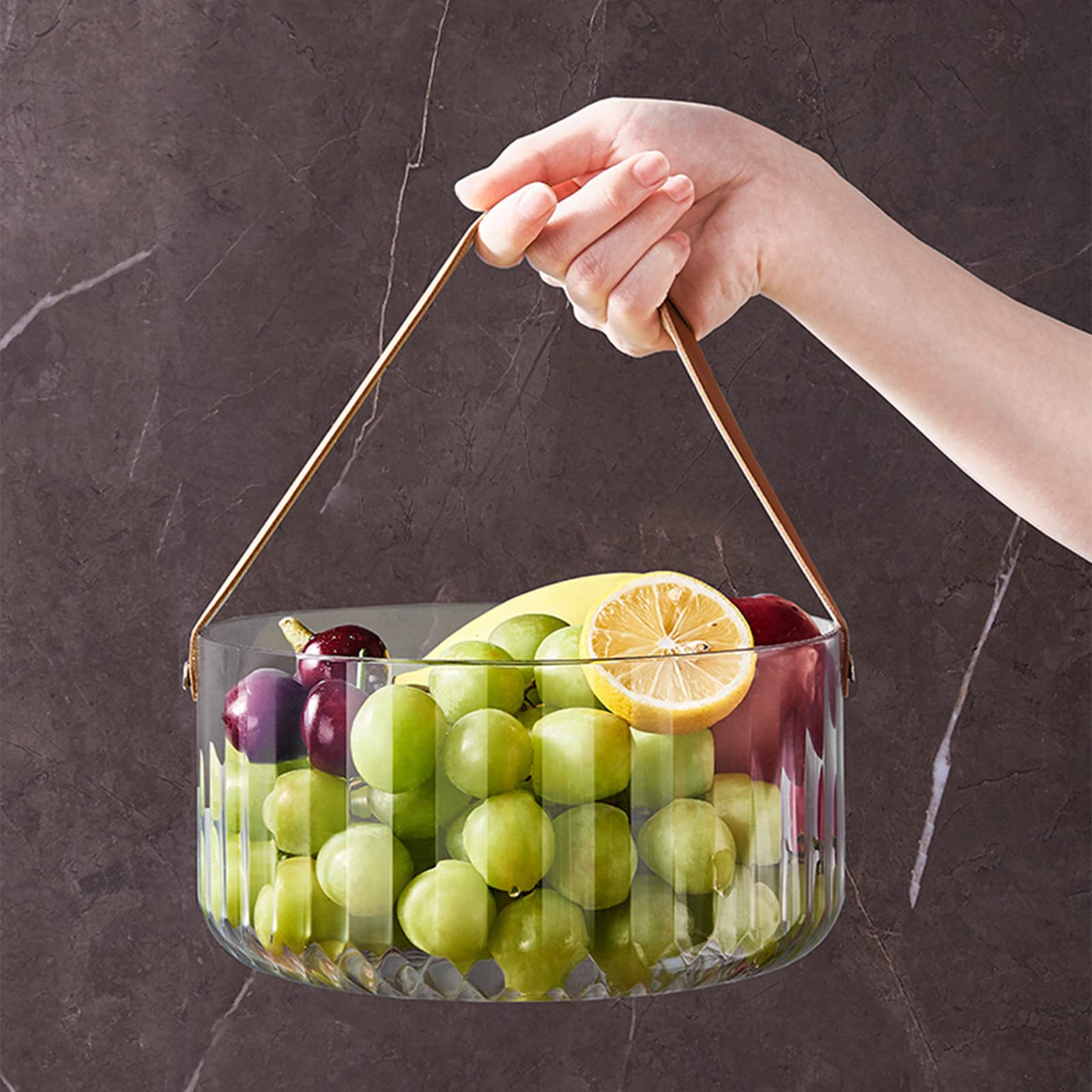 Portable Picnic Basket with Insulated Compartment - Multifunctional Food Storage Basket for Fruits, Snacks, Wine & Ice Bucket - Perfect for Home, Kitchen, Camping & Outdoor Adventures (Clear Transparent Design)
