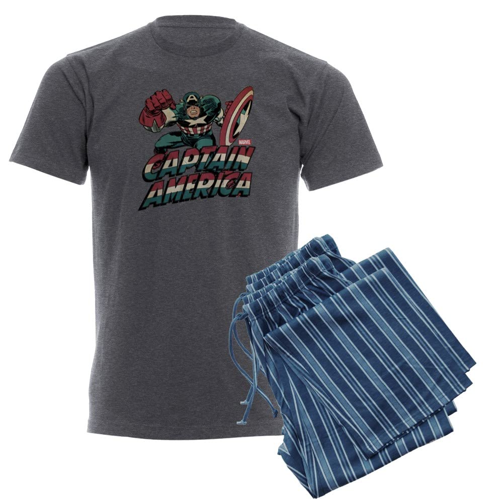 Captain America Men's Charcoal Pajama Set - Superhero Sleepwear for Marvel Fans - Perfect for Lounging, Sleepovers & Comic Book Movie Nights
