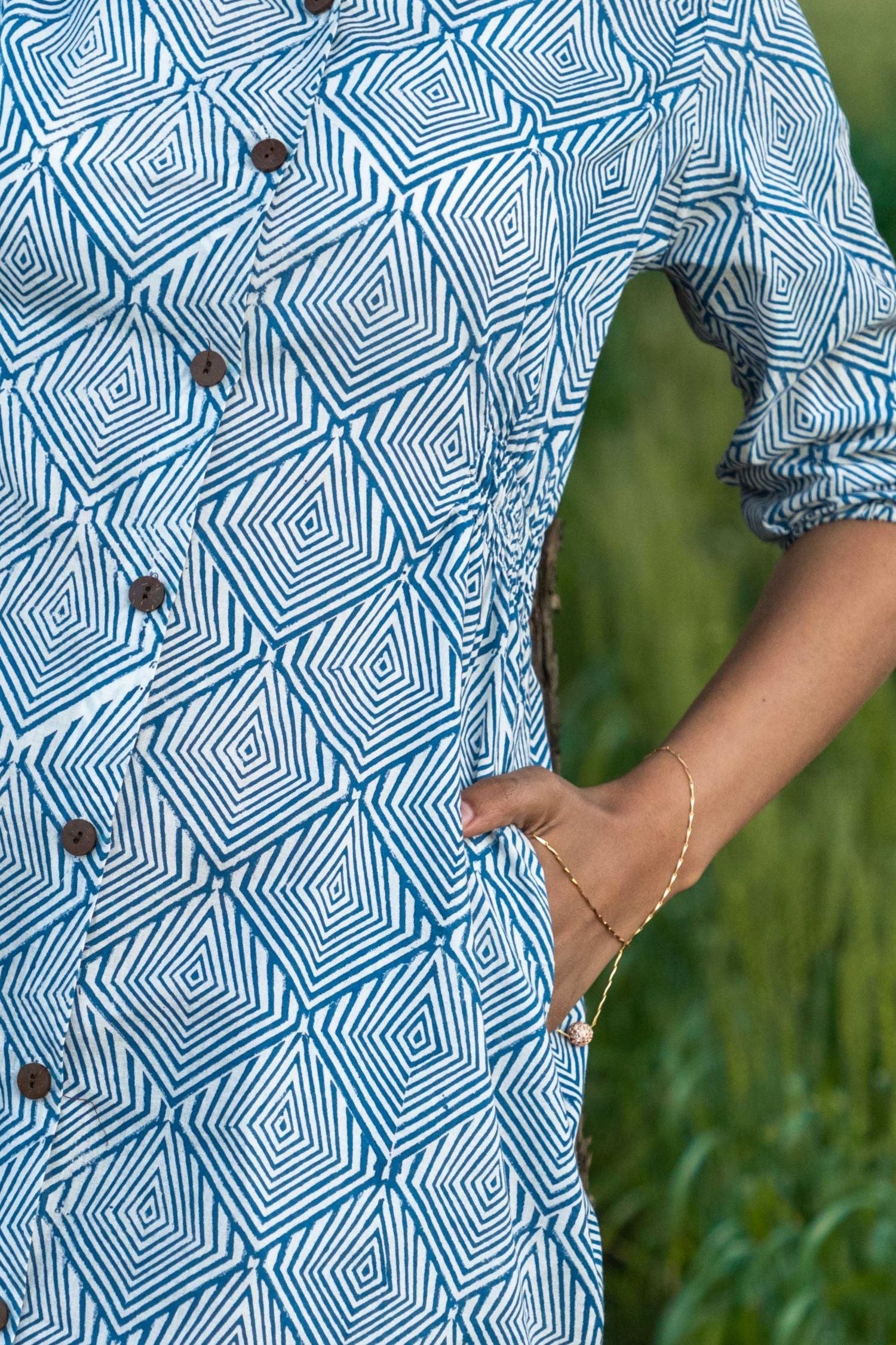 Blue and Bay Azofree Handblock Printed Pure Cotton Dress for Women | Eco-Friendly & Breathable Summer Dress | Perfect for Casual Outings, Beach Vacations & Boho Fashion