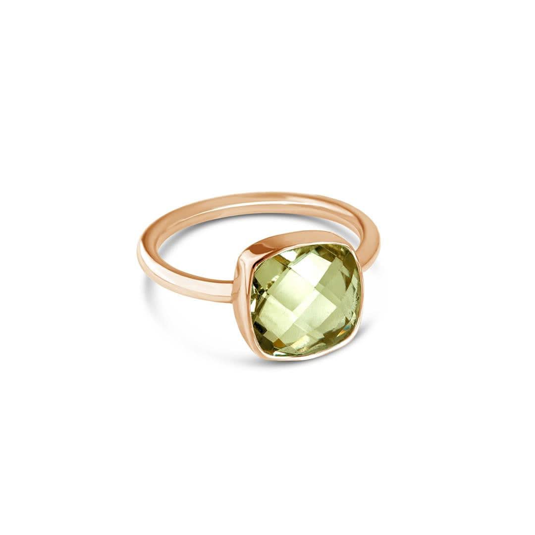 Green Amethyst Cocktail Ring in Rose Gold - Elegant Statement Jewelry for Evening Parties & Special Occasions
