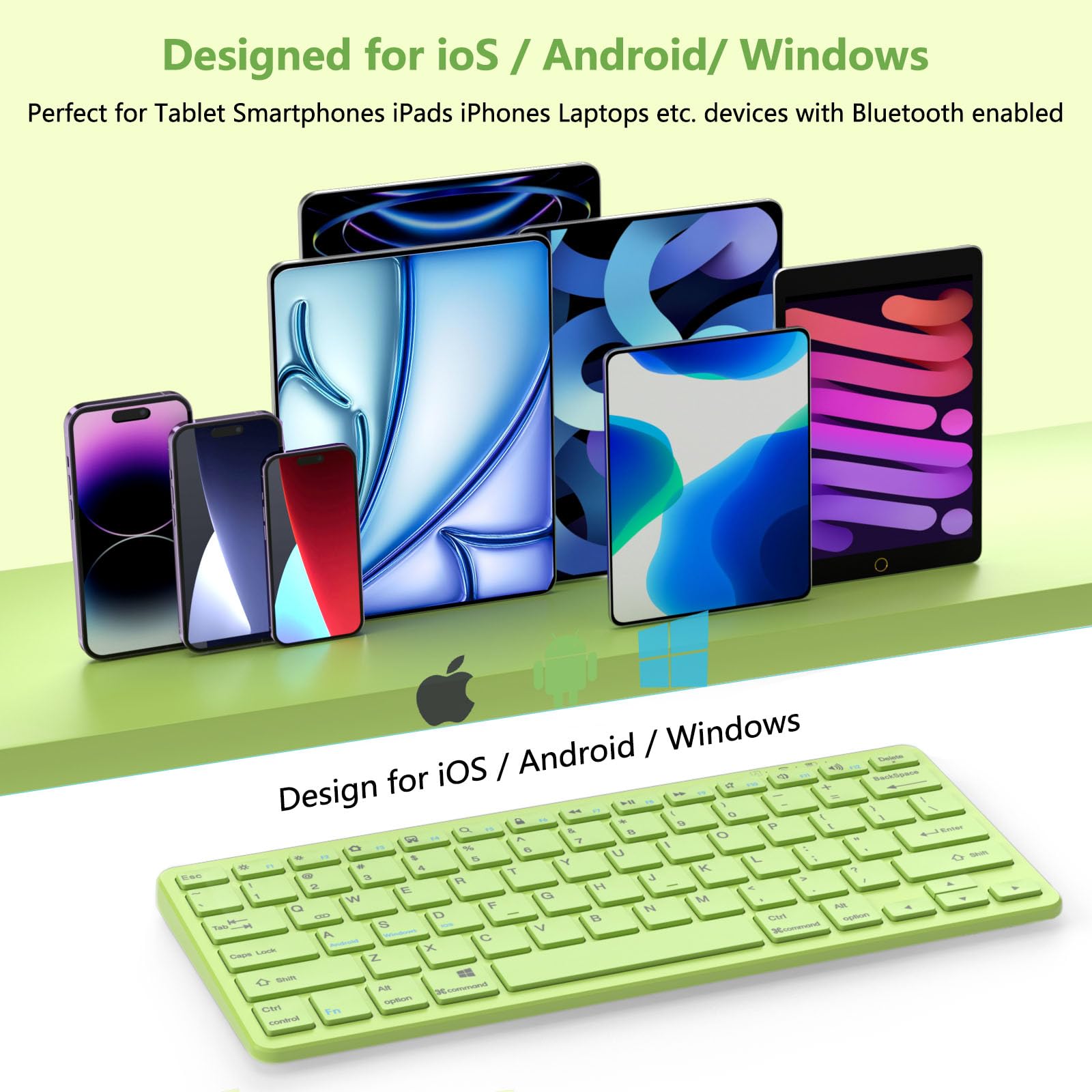 Wireless Bluetooth Keyboard for iPad 10th/9th/8th Gen, iPad Air 5th/4th Gen, iPad Pro 13/12.9/11 inch - Slim Portable Keyboard Compatible with iOS, Android & Windows (Green) - Perfect for Home Office, Travel & Remote Work