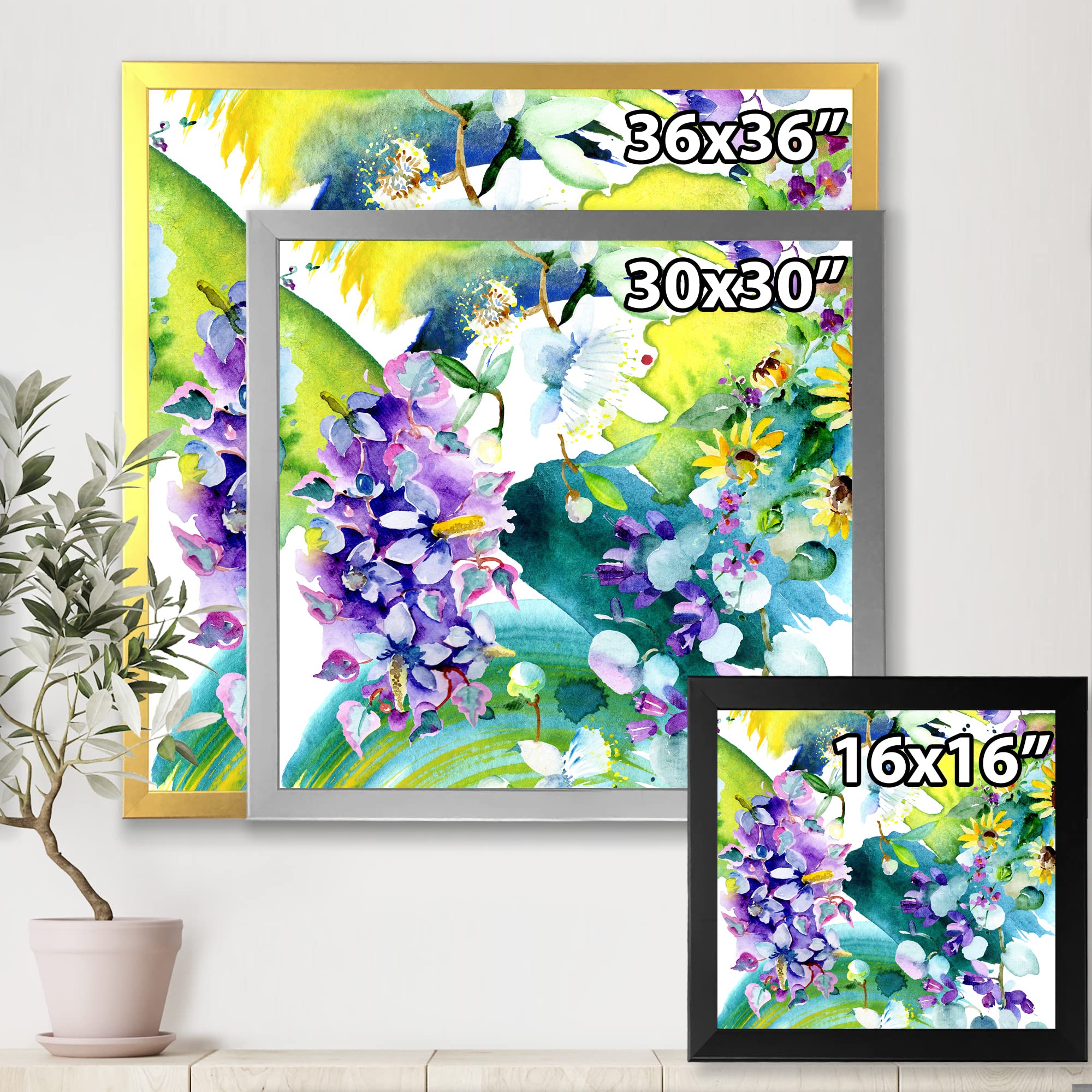 Farmhouse Framed Wall Art - Handmade Wildflowers and Sunflowers Bouquet Painting for Living Room, Bedroom & Kitchen Decor | Rustic Home Decor Gift