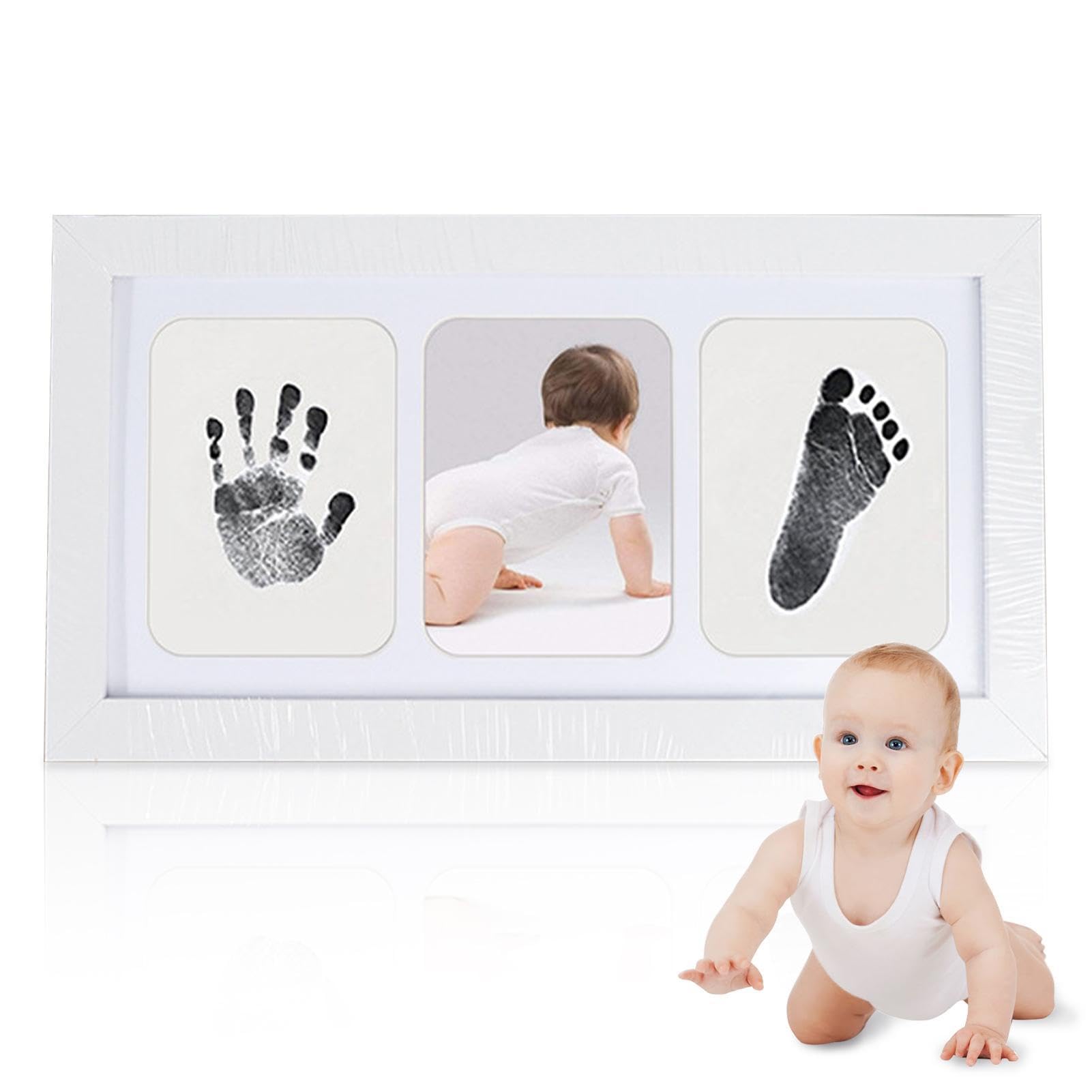 Baby Handprint and Footprint Frame Kit - Rustic Nursery Decor Picture Frames with Safe Clean-Touch Materials | Handprint Mold Kit for Newborn Keepsake, Baby Shower Gift & First Birthday Present | Perfect for Nursery Wall Decor, Baby Memory Book & Family Keepsakes