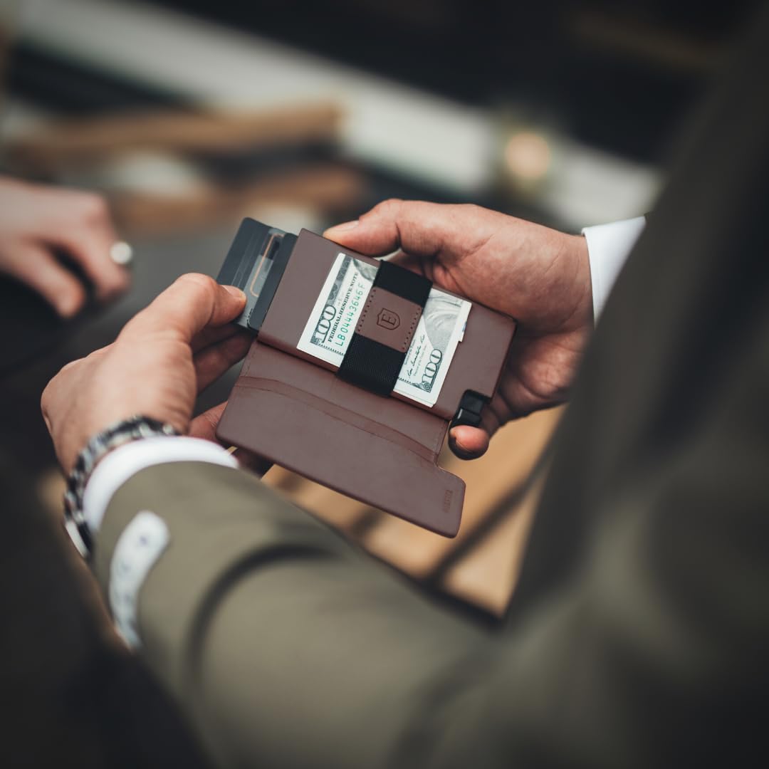 Ekster Vachetta Parliament Leather Wallet for Men | LWG-Certified RFID Blocking Minimalist Wallet | Slim Aluminum Card Holder with Quick Access Push Button | Perfect for Travel, Business & Everyday Use (Bergamo Brown)