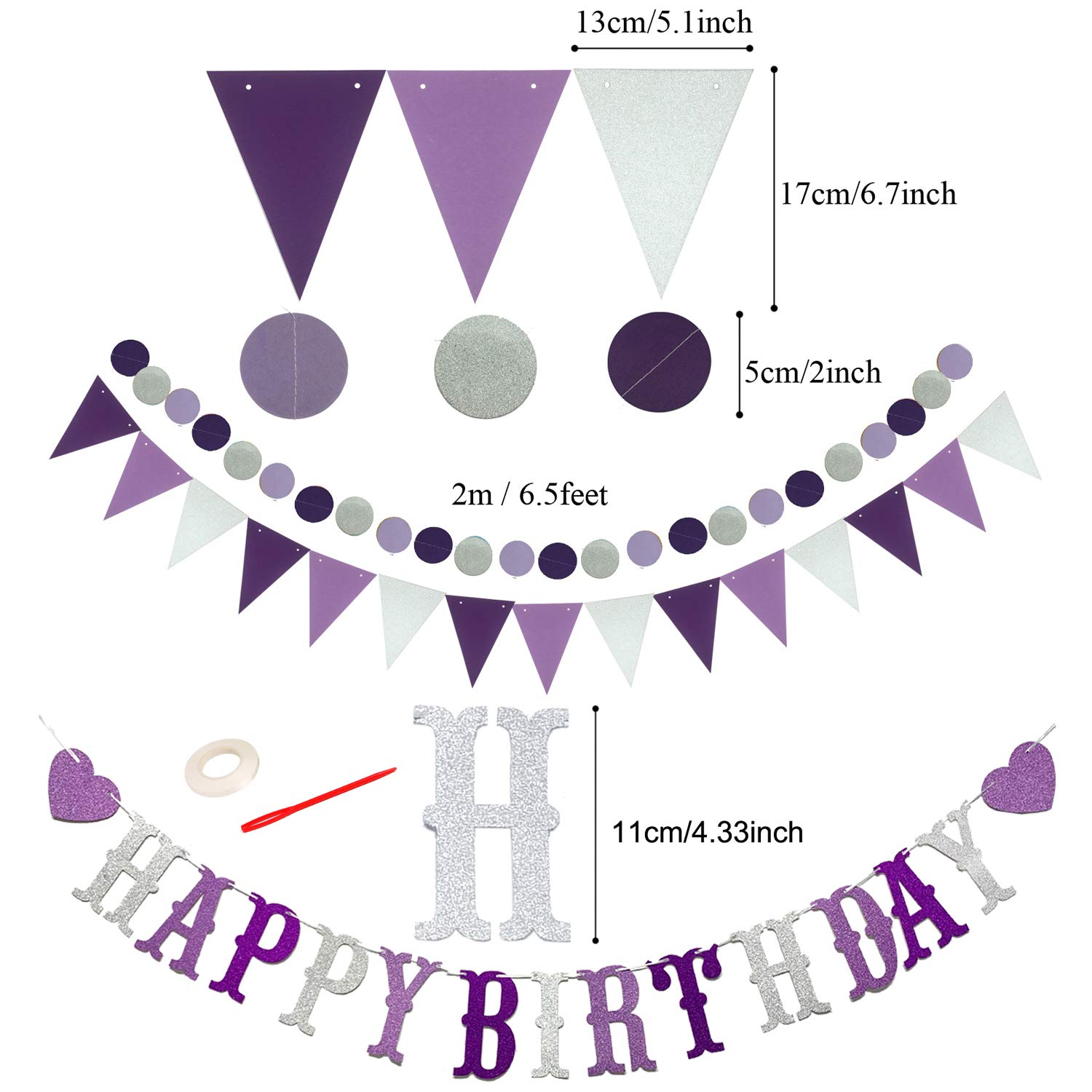 Purple Birthday Party Decorations Set - Happy Birthday Banner, Curtains, Paper Pompoms, Fans Garland & Confetti Balloons for Boys, Girls, Men & Women | Perfect for Indoor/Outdoor Birthday Celebrations, Baby Showers & Anniversary Parties