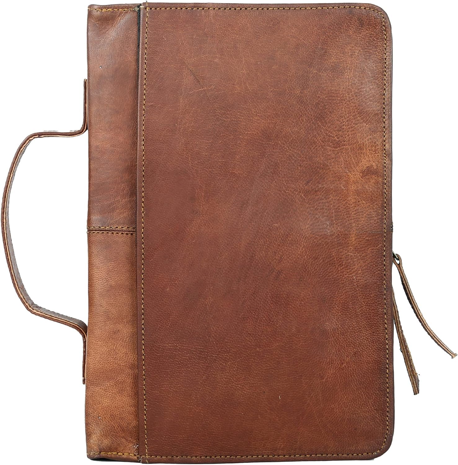 Genuine Leather Bible Cover with Handle & Back Pocket - Large Size for Bible, Planner & Notebook - Perfect for Church, Travel & Daily Use
