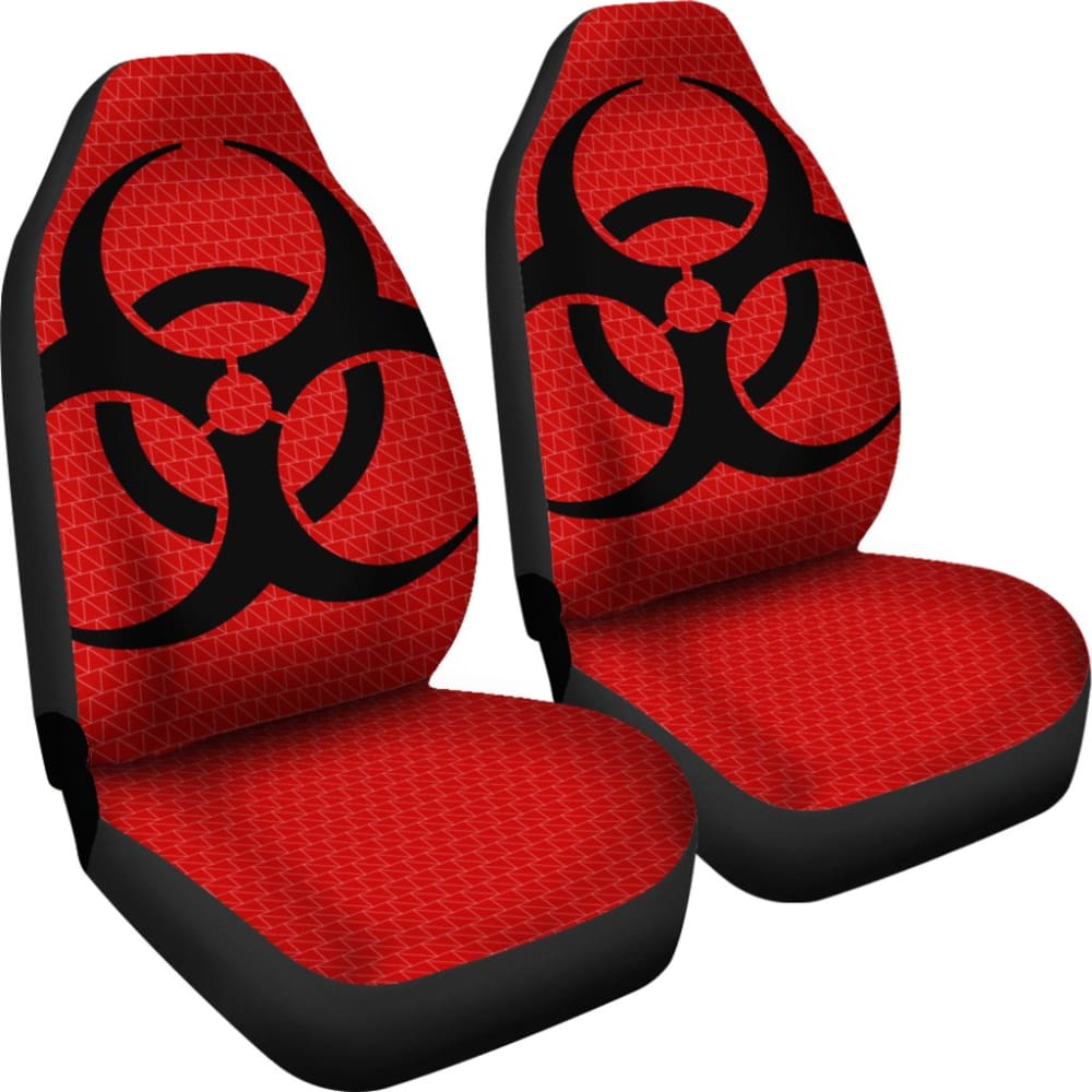 Black Biohazard Sign Red Background Car Seat Covers - Waterproof & Non-Slip Universal Fit for Cars, Trucks & SUVs - Perfect for Halloween, Cosplay & Post-Apocalyptic Themed Events