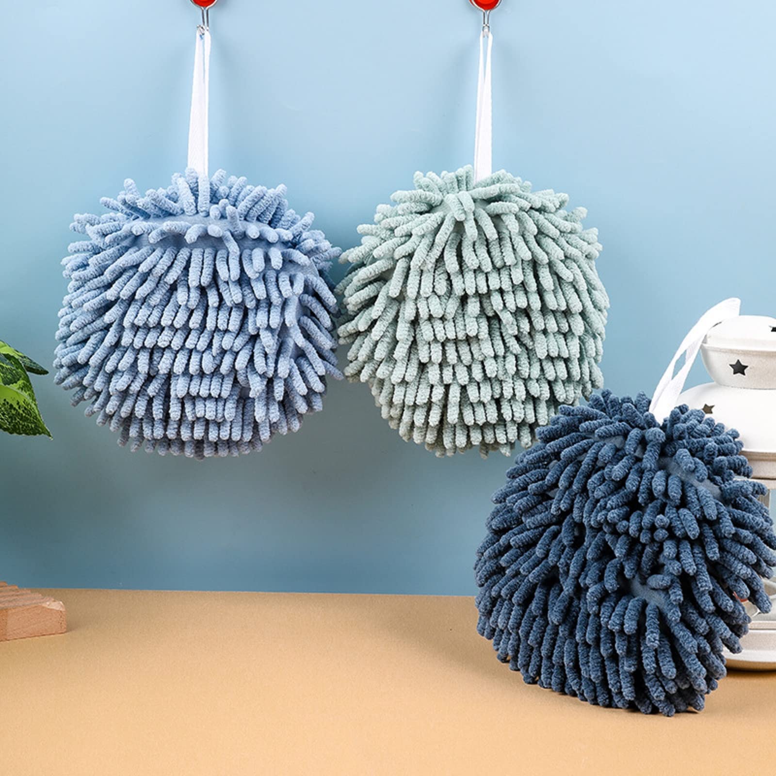 4 Pack Super Absorbent Chenille Hand Towels - Quick Dry Microfiber Bath Towels with Hanging Loops for Kitchen & Bathroom - Soft Hand Drying Puff for Home, Gym, Spa, and Travel Use