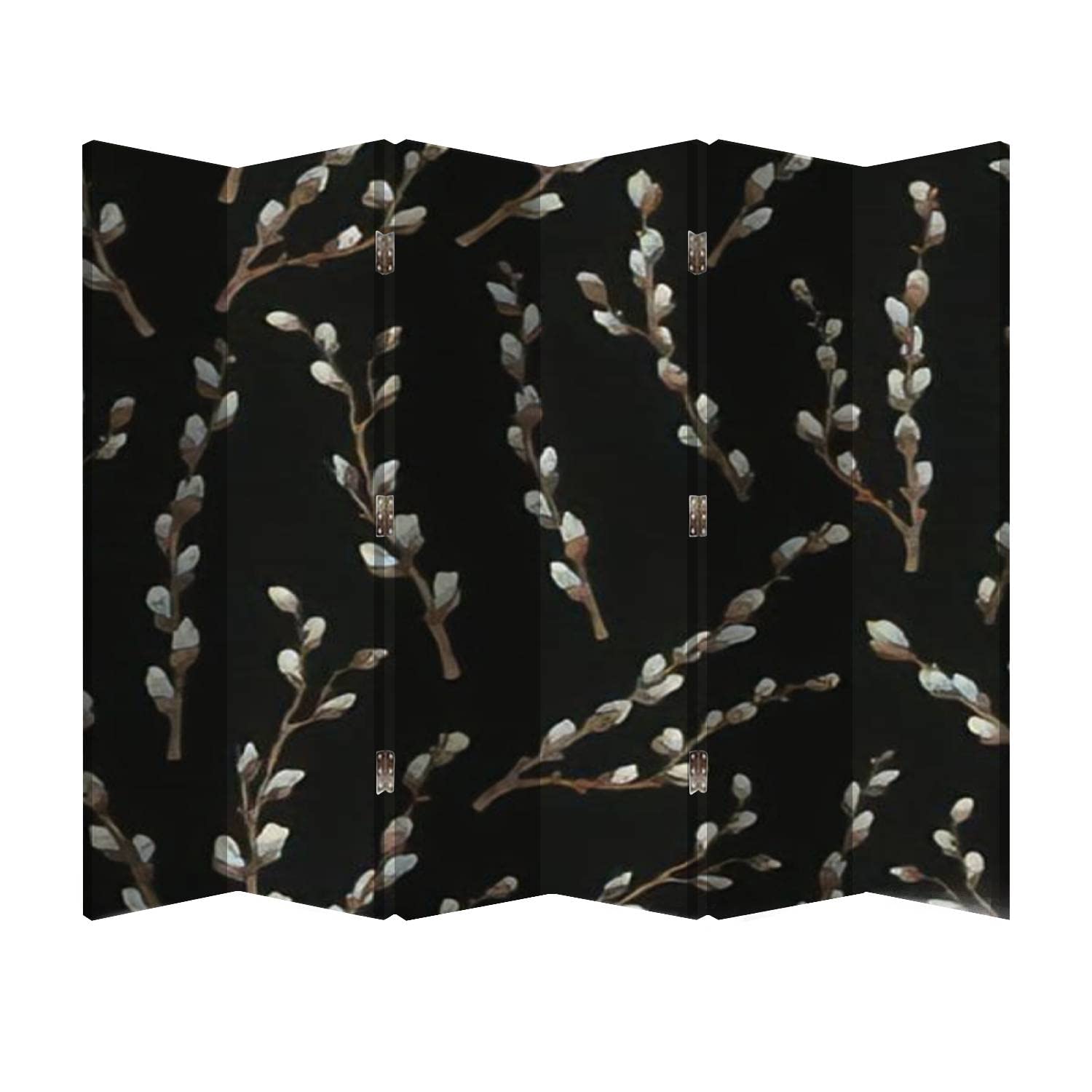 6-Panel Wooden Folding Room Divider Screen with Watercolor Willow Tree Design - Canvas Privacy Partition for Office, Bedroom & Living Room Decor - Perfect for Space Division, Home Staging and Easter Spring Decorations