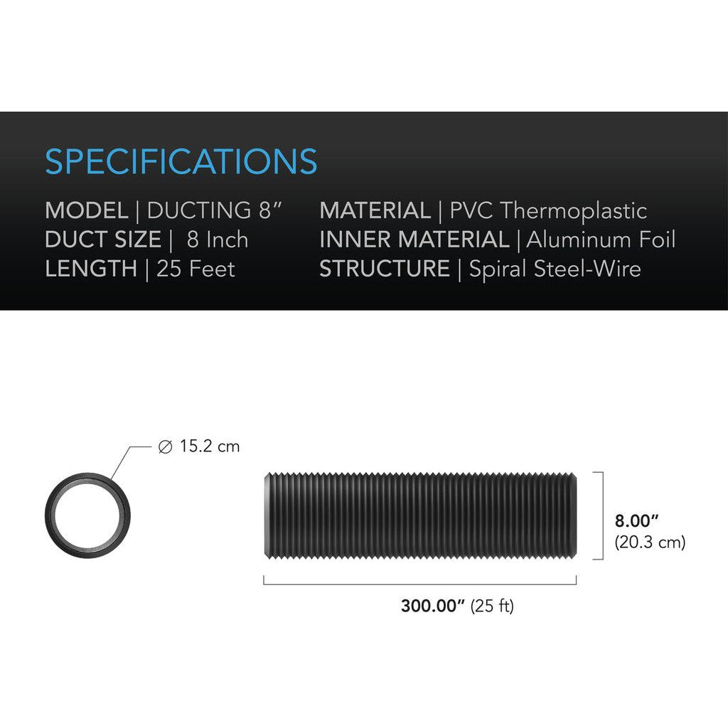AC Infinity Flexible 4-Layer Ducting 8-Inch x 25-Foot - HVAC Ventilation for Grow Tents, Hydroponics & Indoor Air Circulation