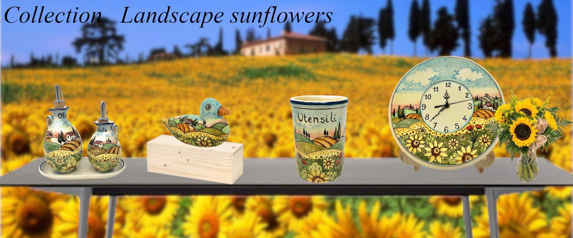 Hand-Painted Italian Ceramic Utensil Holder - Tuscan Sunflower Landscape Art Pottery | Made in Italy | Perfect for Kitchen Decor & Gift Giving