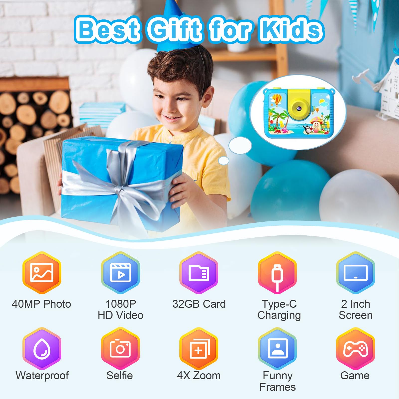 PROGRACE Waterproof Kids Camera - 2024 Upgraded Digital Underwater Camera for Children, Diving & Snorkeling Gear, Christmas & Birthday Gift for Boys & Girls Ages 4-11, Pool Toy & Action Camera for Beach, Swimming & Outdoor Adventures