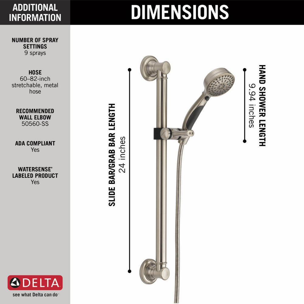 ActivTouch 9-Setting Hand Shower with Slide Bar - Stainless Steel 51900 SS Delta - Perfect for Bathroom, Spa, and Relaxation at Home