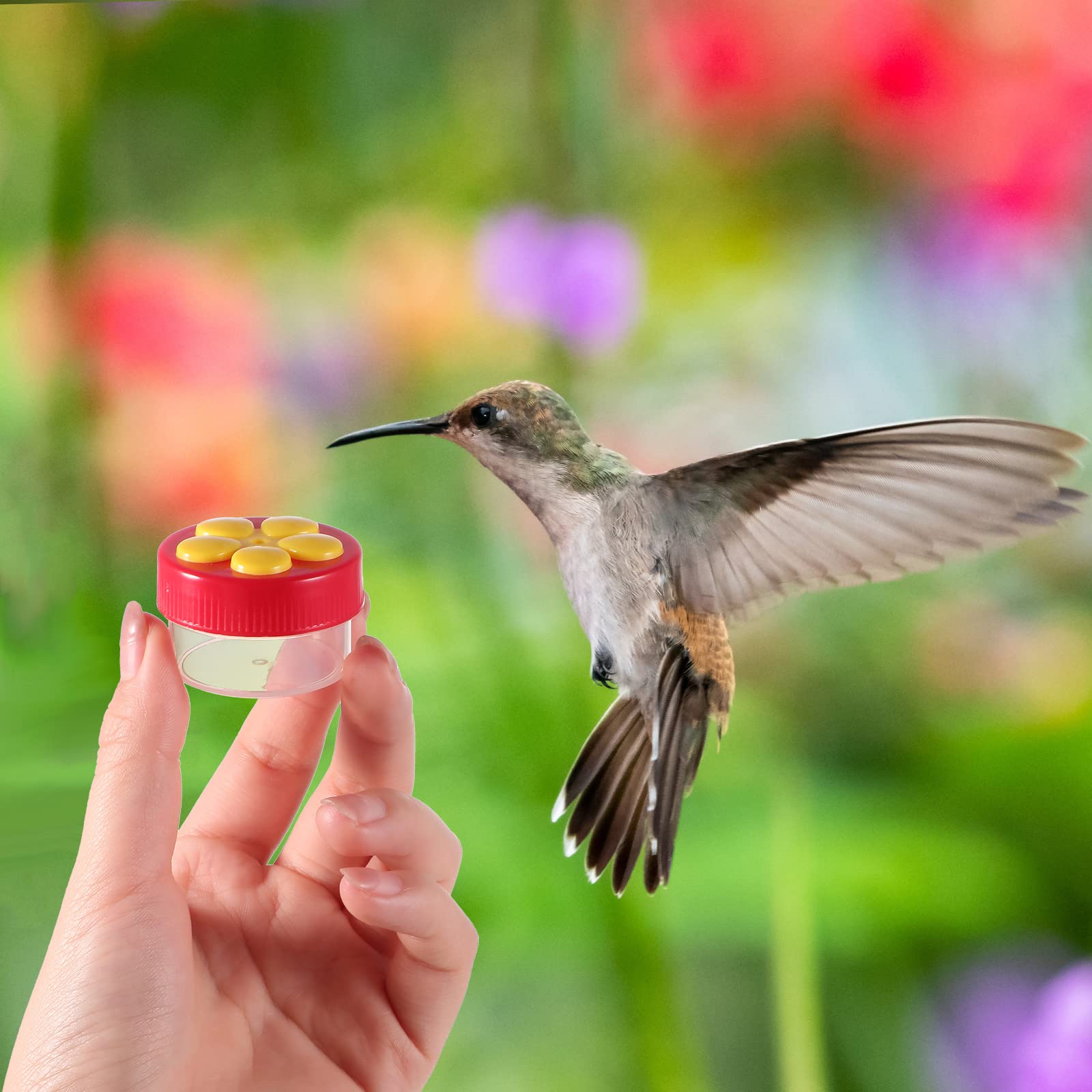 4 Pack Window Mount Hummingbird Feeders - Red & Yellow Wild Bird Feeders with Cleaning Brush for Outdoor Garden, Patio & Backyard Bird Watching