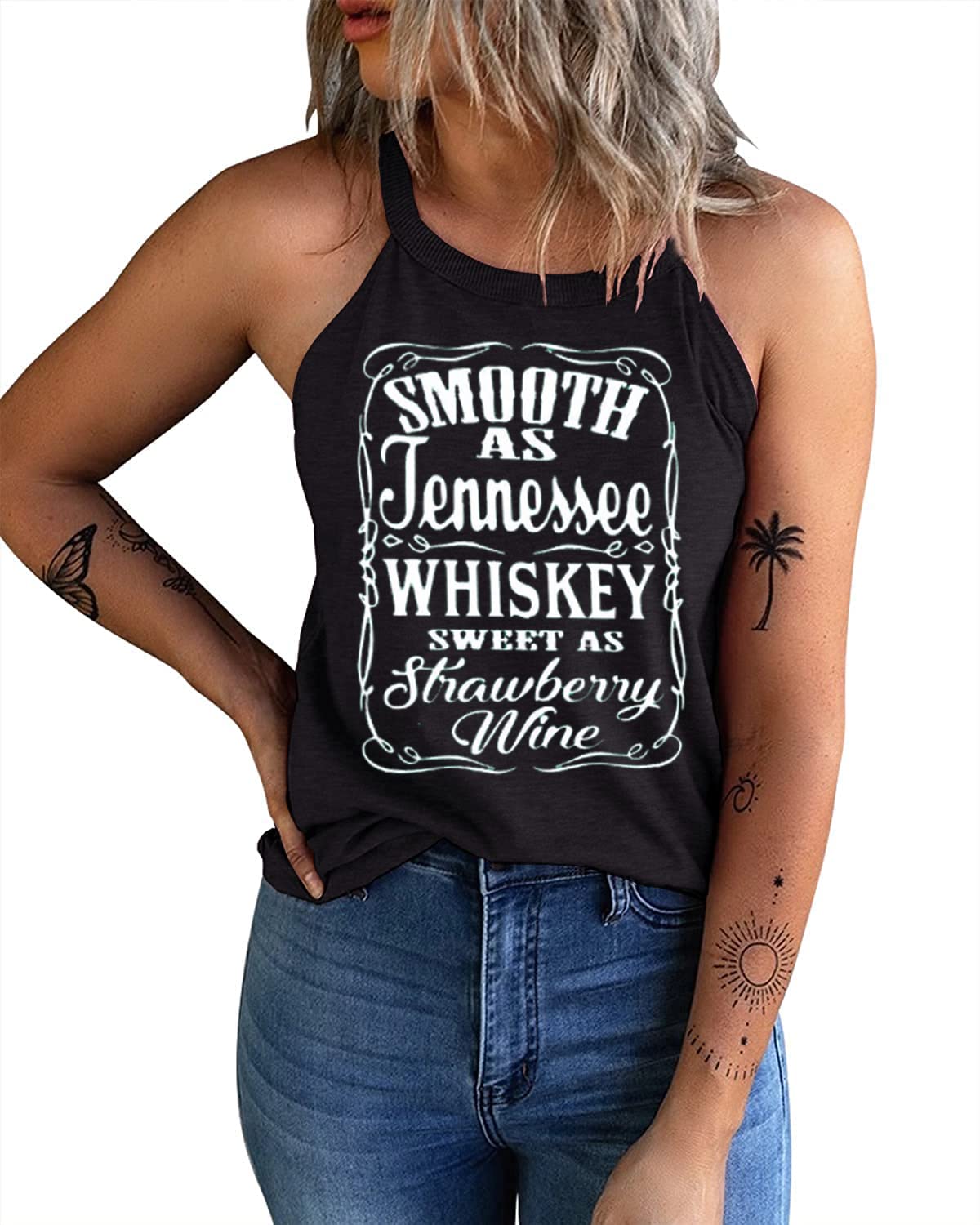 IRISGOD Women's High Neck Tank Tops - Summer Graphic Halter Sleeveless Rocker Tee Shirts for Casual Wear, Concerts & Street Style Fashion