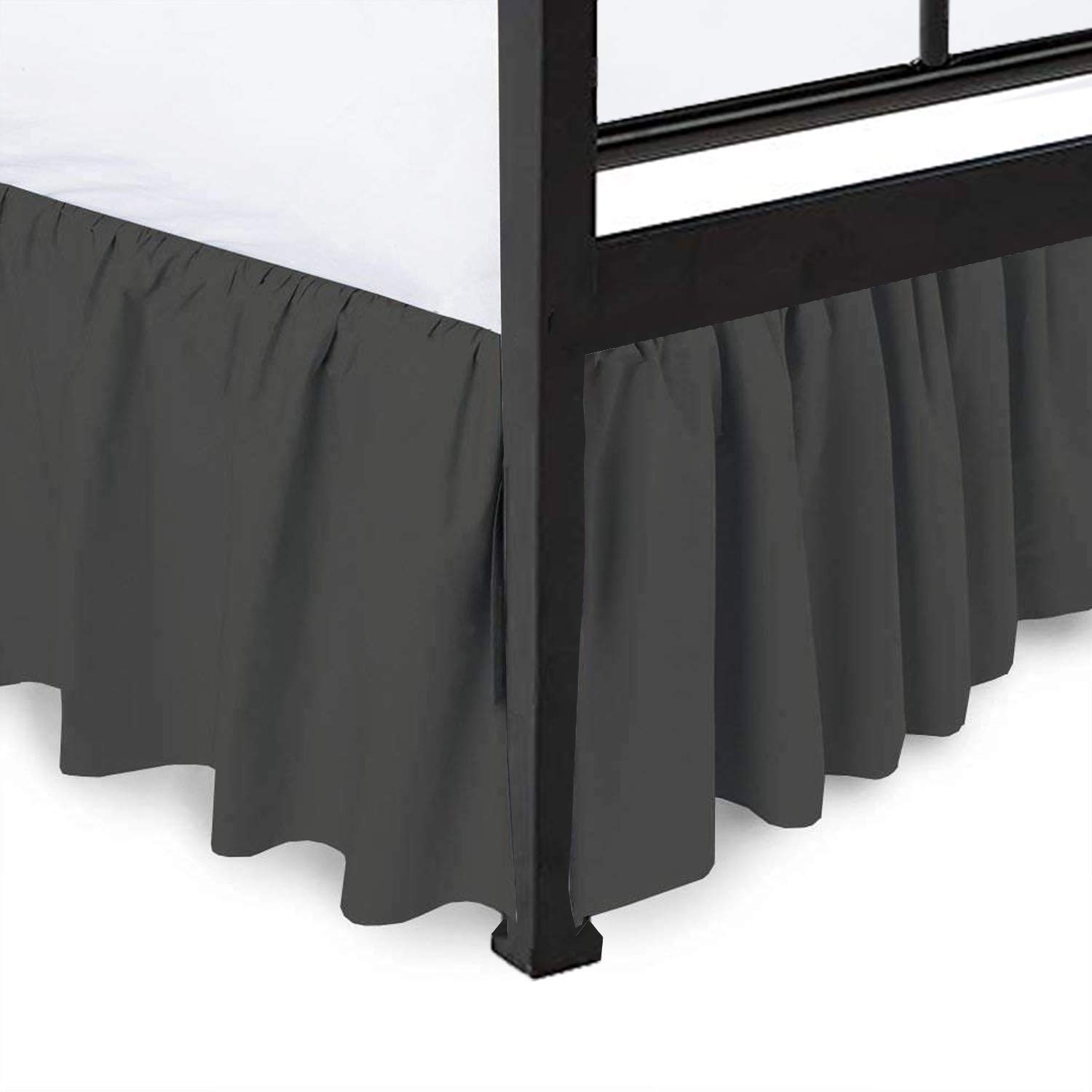 Dark Grey Ruffled Bed Skirt with Split Corners - Queen Size 21 Inch Drop, Tailored Fit Wrinkle-Free Dust Ruffle for Bedroom Decor (Available in All Bed Sizes & 10 Colors) | Perfect for Master Bedroom, Guest Room & Hotel Styling