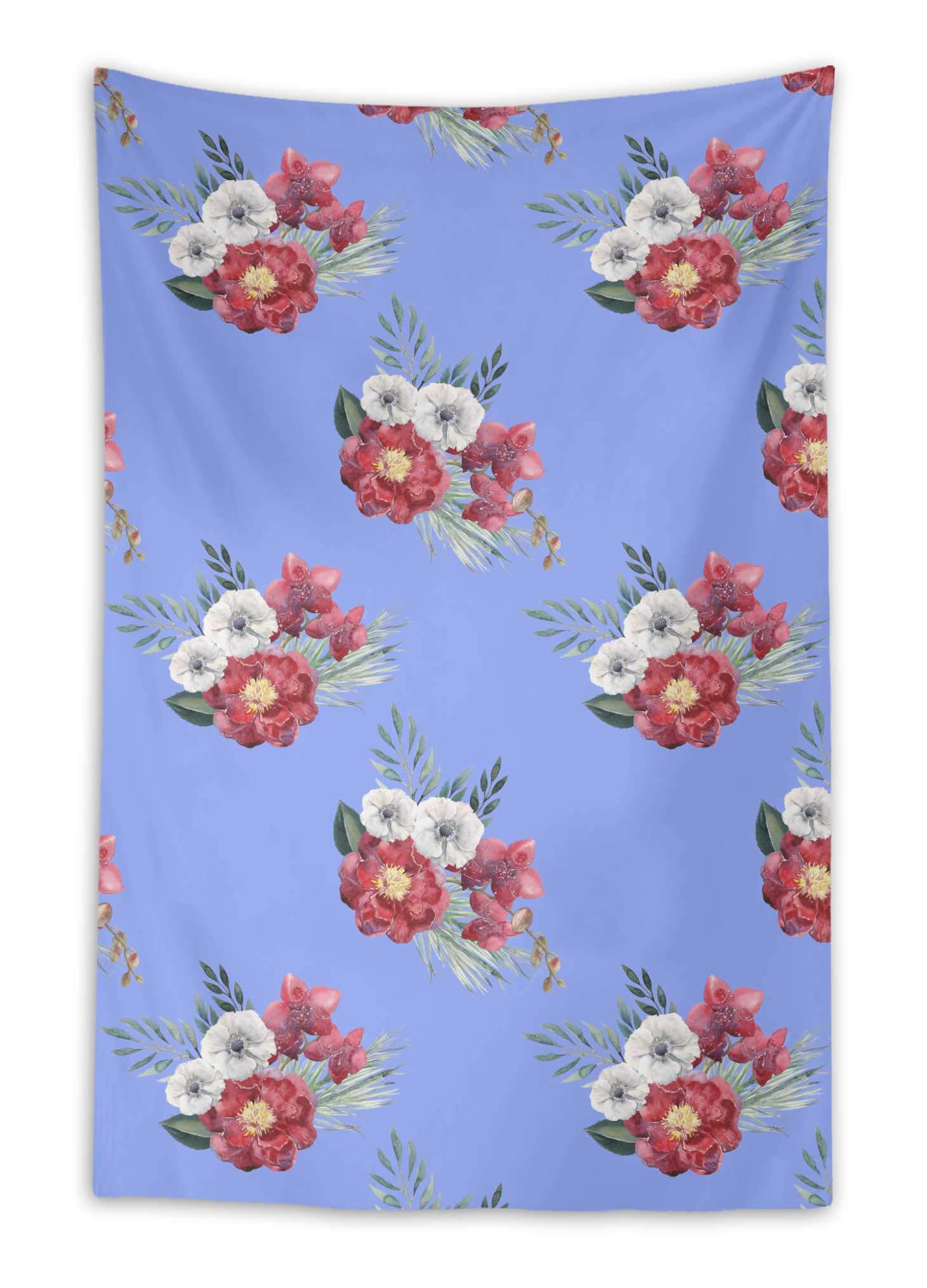 Blue Peony & Anemone Floral Wall Hanging Tapestry - 58 x 80 Inches - Handmade Indian Boho Decor for Living Room, Bedroom & Dorm - Perfect for Home, Wedding & Festival Decorations