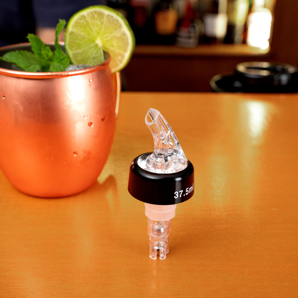 1 oz Clear Plastic Measured Liquor Pourer with Collar - 10 Pack (1.5