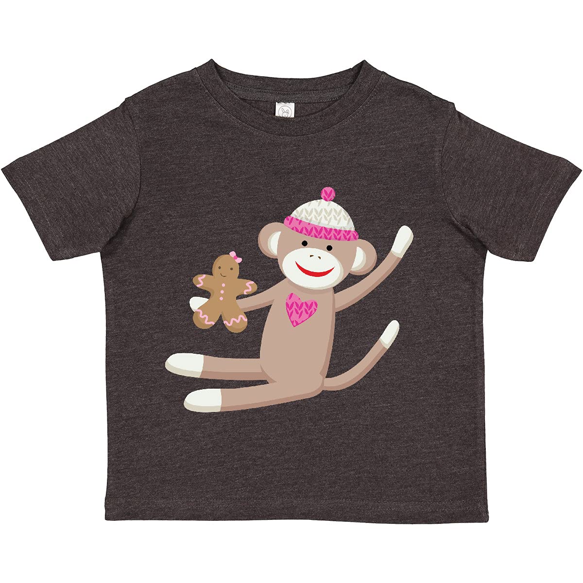 Inktastic Sock Monkey Gingerbread Christmas Toddler T-Shirt - Cute Holiday Outfit for Baby Boys & Girls - Perfect for Family Photos, Christmas Parties & Festive Gatherings