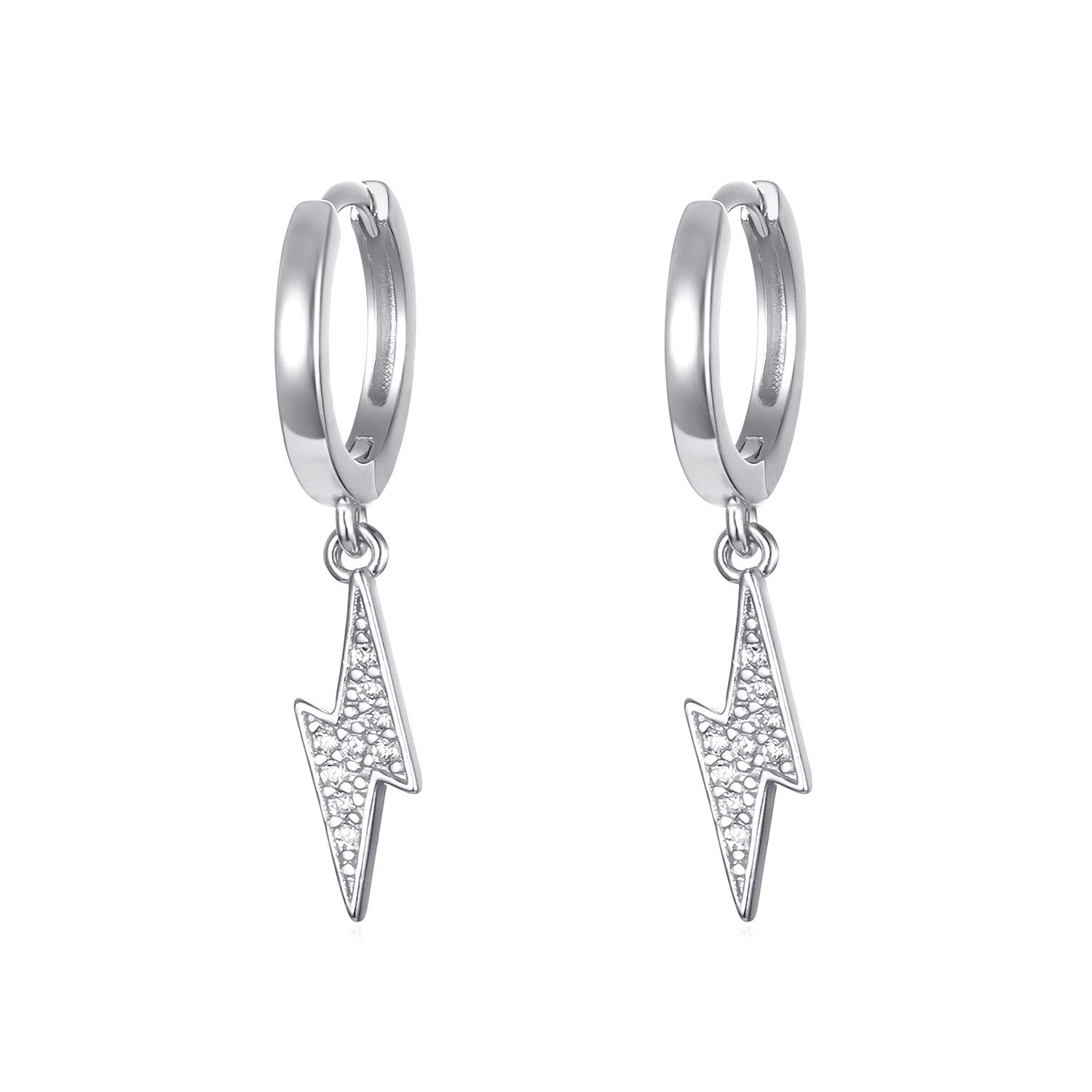 Dainty Hoop Dangle Earrings for Women | Small Sterling Silver Huggie Drop Earrings with Moon, Star, Spike & Evil Eye Charms | Perfect for Teen Girls, Everyday Wear & Gift Giving