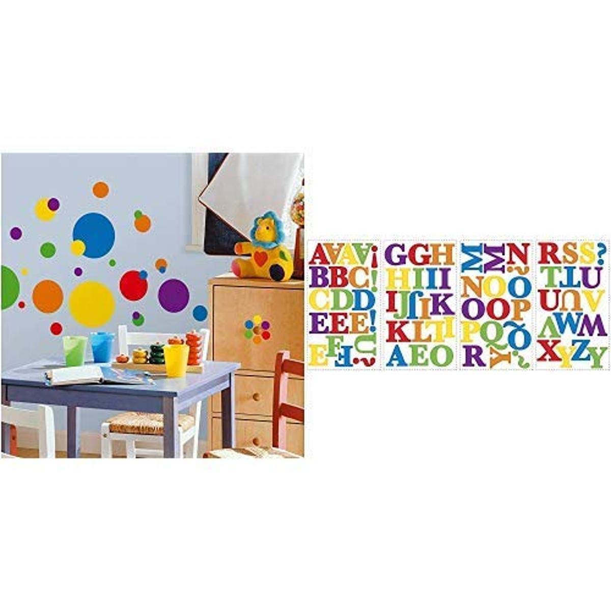 RoomMates Colorful Dots & Express Yourself Primary Peel and Stick Wall Decals - Easy DIY Removable Wall Stickers for Kids Bedroom, Nursery, Playroom & Classroom Decor