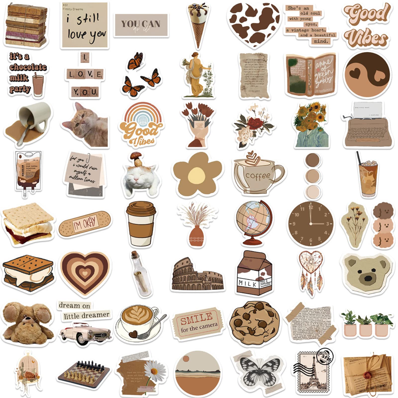 112PCS Vintage Aesthetic Stickers Pack - Boho Scrapbook Stickers for Journaling, Laptop, Water Bottle & DIY Crafts - Cute Vinyl Stickers for Teens and Adults