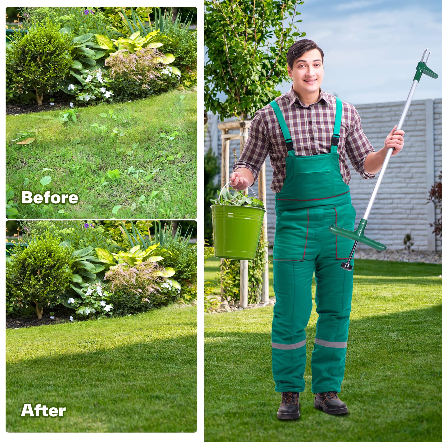 Ohuhu Stand-Up Weed Puller Tool with Long Handle - Stainless Steel 3-Claw Weed Remover for Easy Gardening - Detachable Design for Effortless Weed Removal Without Bending or Kneeling - Perfect for Seniors, Elderly & Back Pain Sufferers - Great for Lawn, Garden & Yard Maintenance