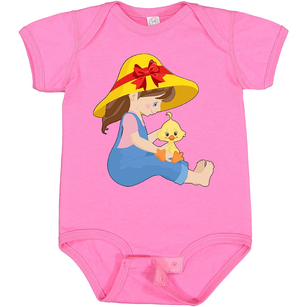 Farming Girl with Baby Chick Baby Bodysuit - Cute Farm Animal Graphic Onesie for Infants & Toddlers - Perfect for Farm-Themed Parties, Photo Shoots & Everyday Wear