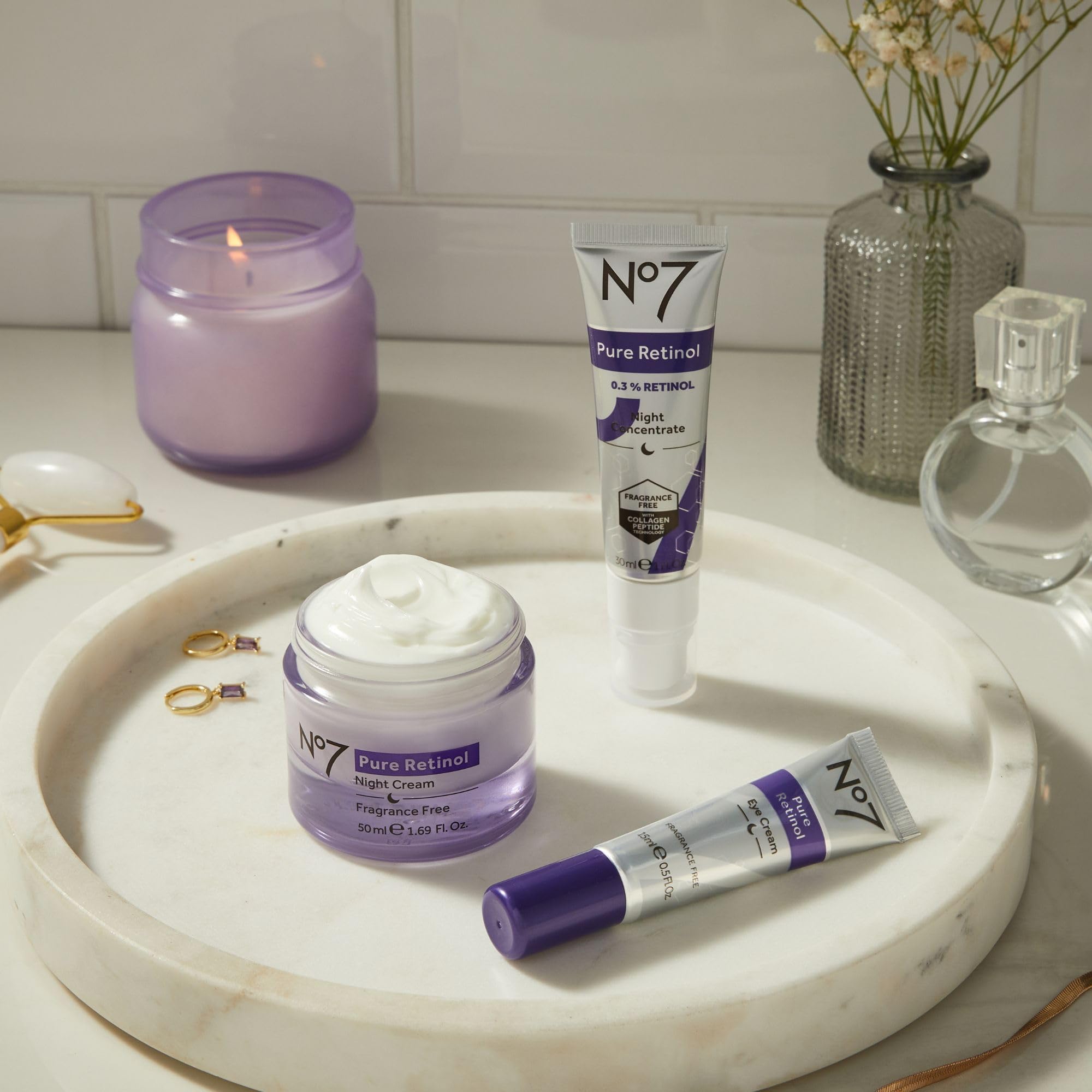 No7 Pure Retinol Night Cream for Wrinkles & Fine Lines - Anti-Aging Retinol Face Cream with Collagen Boost - Visibly Smooths, Plumps & Firms Skin - Dermatologist Approved, Fragrance-Free (1.69 Fl Oz) - Perfect for Nighttime Skincare Routine & Mature Skin Care