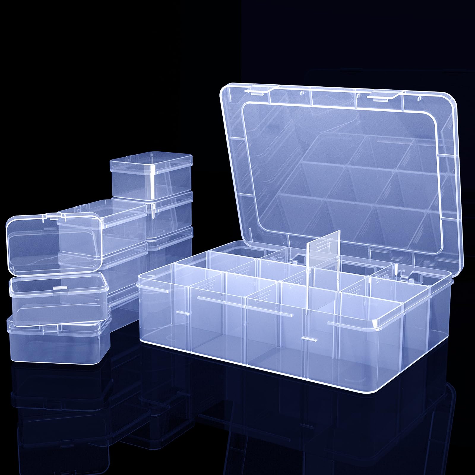 YUGOOD 12 Grids Large Plastic Organizer Box with Removable Dividers - Clear Bead Storage, Snackle Box & Tackle Box Container for Crafts, Fishing Gear & Office Supplies (Perfect for DIY, Travel & Home Organization)