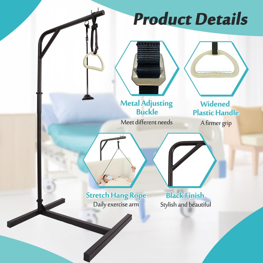 Mybow Adjustable Bed Trapeze Bar - Mobility Assist for Elderly & Disabled, Standing Frame with Bed Lift, Transfer Pole & Handicap Rail - Ideal for Home Care, Hospital Use & Couch Assistance
