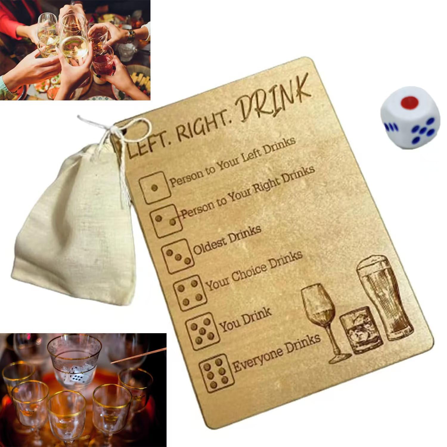 Left and Right Drinking Game - Fun Dice Bag & Party Dice Game for Adults - Interactive Social Board Game with Beverage Rules (1 Piece) - Perfect for Parties, Game Nights & Social Gatherings