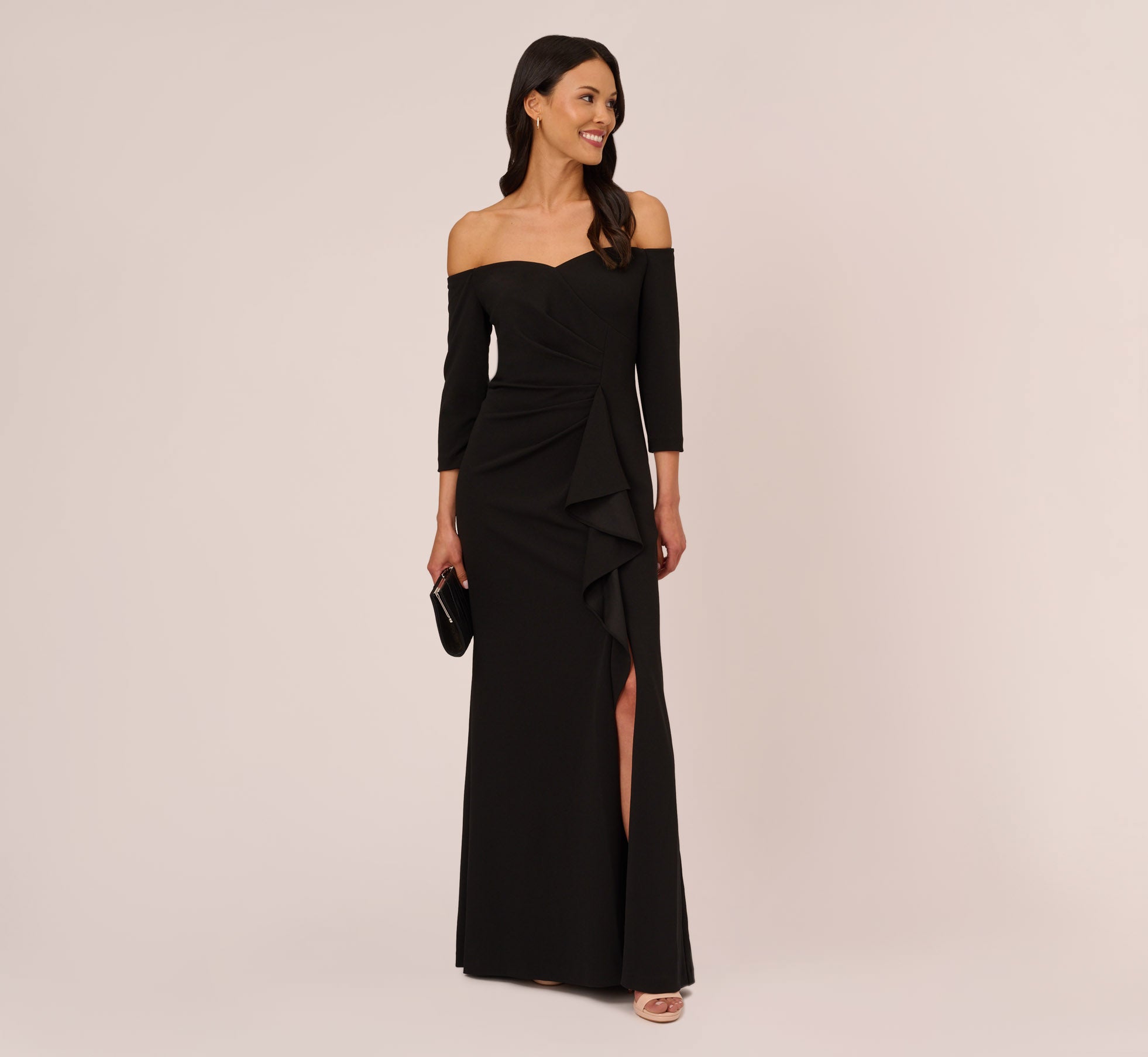 Elegant Black Off-The-Shoulder Cascading Ruffle Gown for Evening Parties & Formal Events - Women's Prom Dress & Special Occasion Outfit