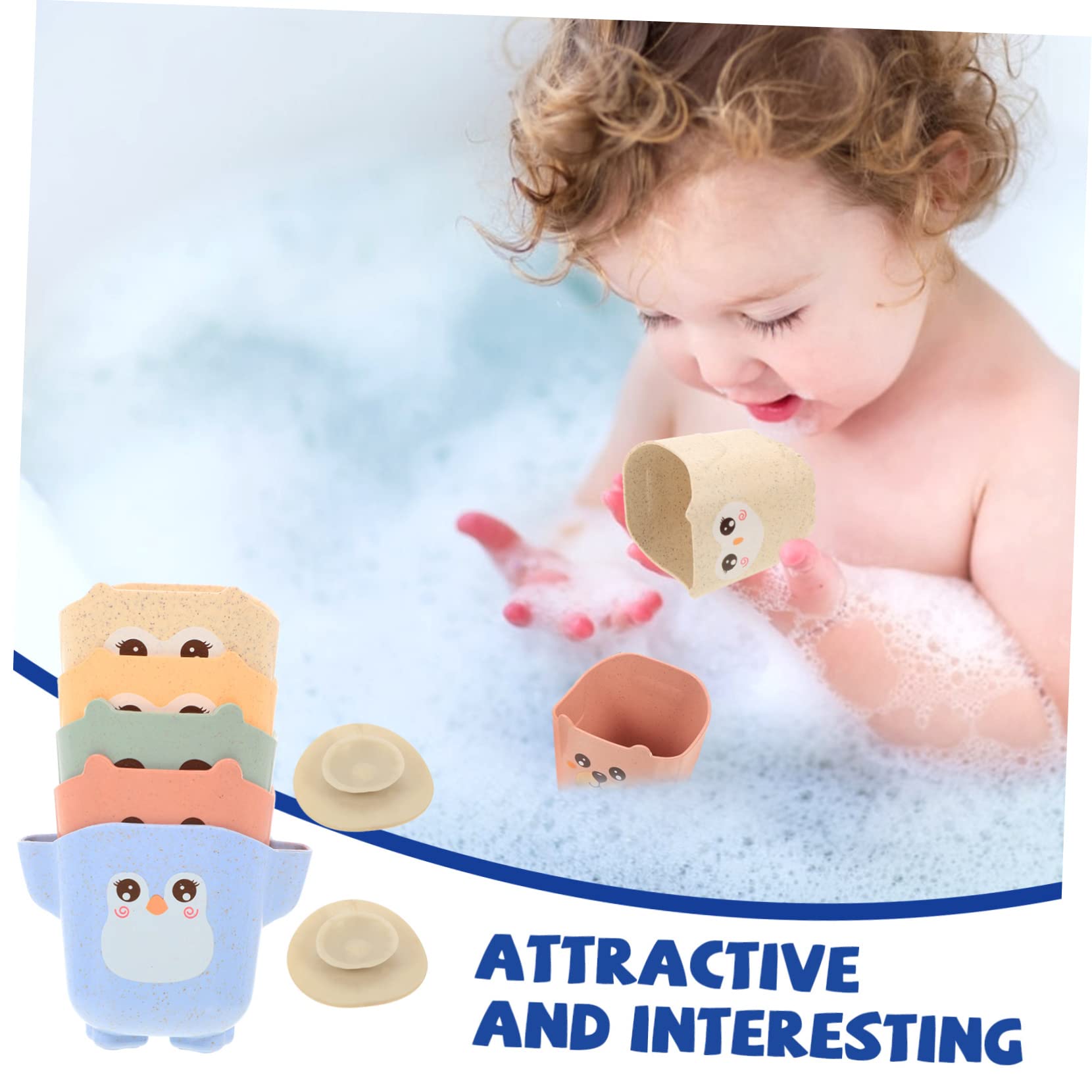 HEMOTON 4 Sets Colorful Stacking Cups Bath Toys for Toddlers - Fun Bathtub Playtime, Early Learning & Water Sensory Play for Baby Boys and Girls