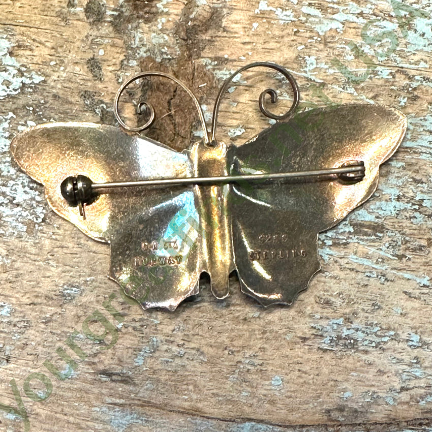 Vintage David Andersen 925 Sterling Silver Guilloche Enamel Butterfly Brooch Pin - Elegant White Butterfly Jewelry for Women, Perfect for Weddings, Parties & Special Occasions