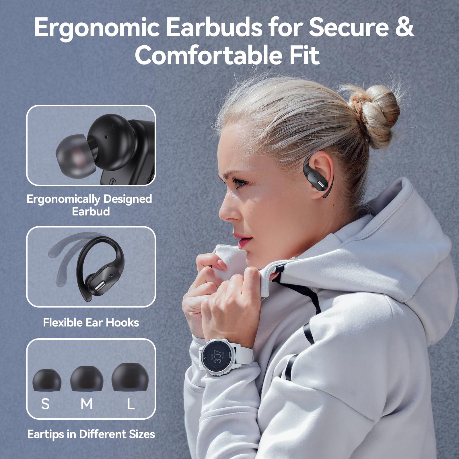 Premium Wireless Bluetooth Earbuds with Deep Bass, 48H Playtime & LED Display - IPX7 Waterproof Sports Earphones with Wireless Charging Case, Built-in Mic & Secure Earhooks for Running, Gym & Outdoor Activities