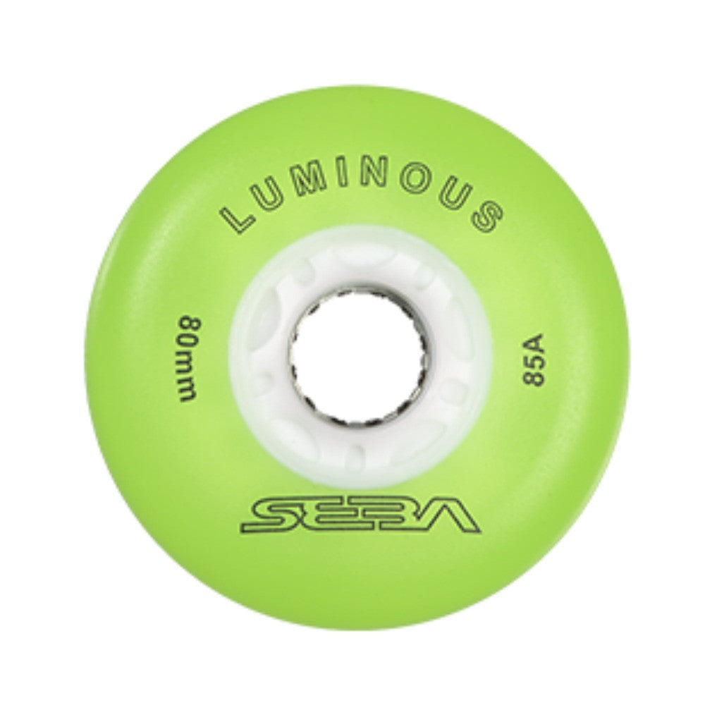 Seba Luminous LED Inline Skate Wheels 76mm 4-Pack - Glow in The Dark for Night Skating, Roller Derby & Outdoor Sports