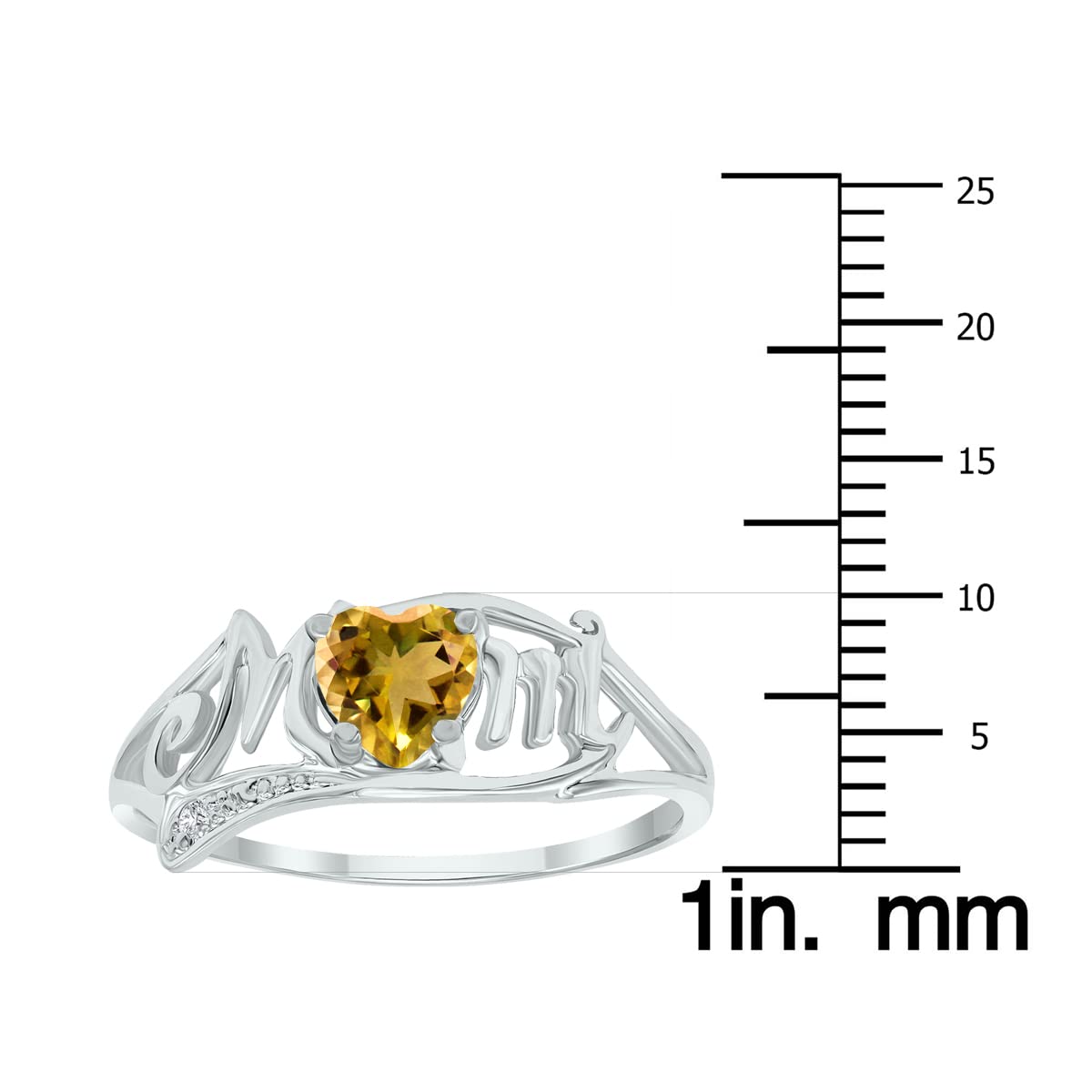 10K White Gold Genuine Gemstone & Diamond Heart MOM Ring - Amethyst, Citrine & More | Perfect Gift for Mother's Day, Birthday & Anniversary