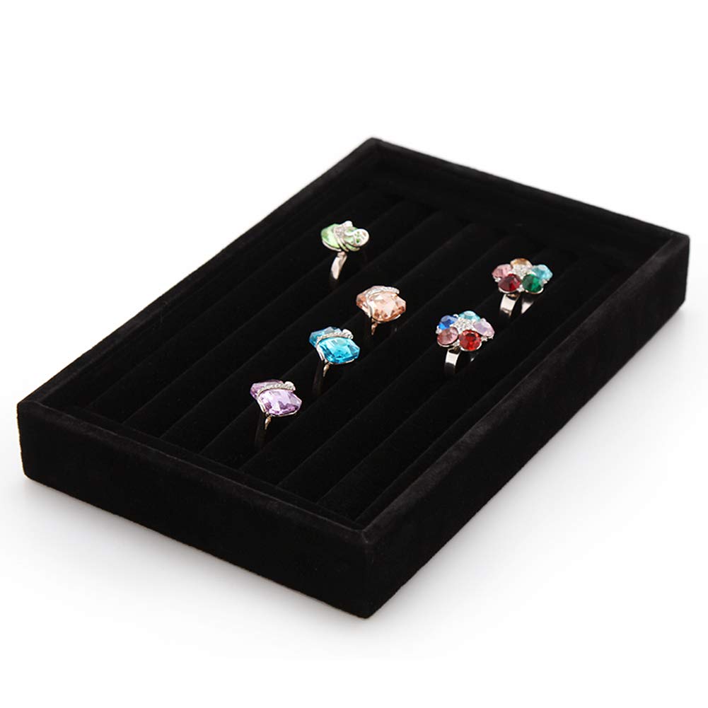 Velvet Jewelry Display Organizer - 1-2 Piece Ring Earring Storage Box Case (8.86x5.7x1.2 Inch, Black) - Perfect for Jewelry Shops, Home Organization & Gift Packaging