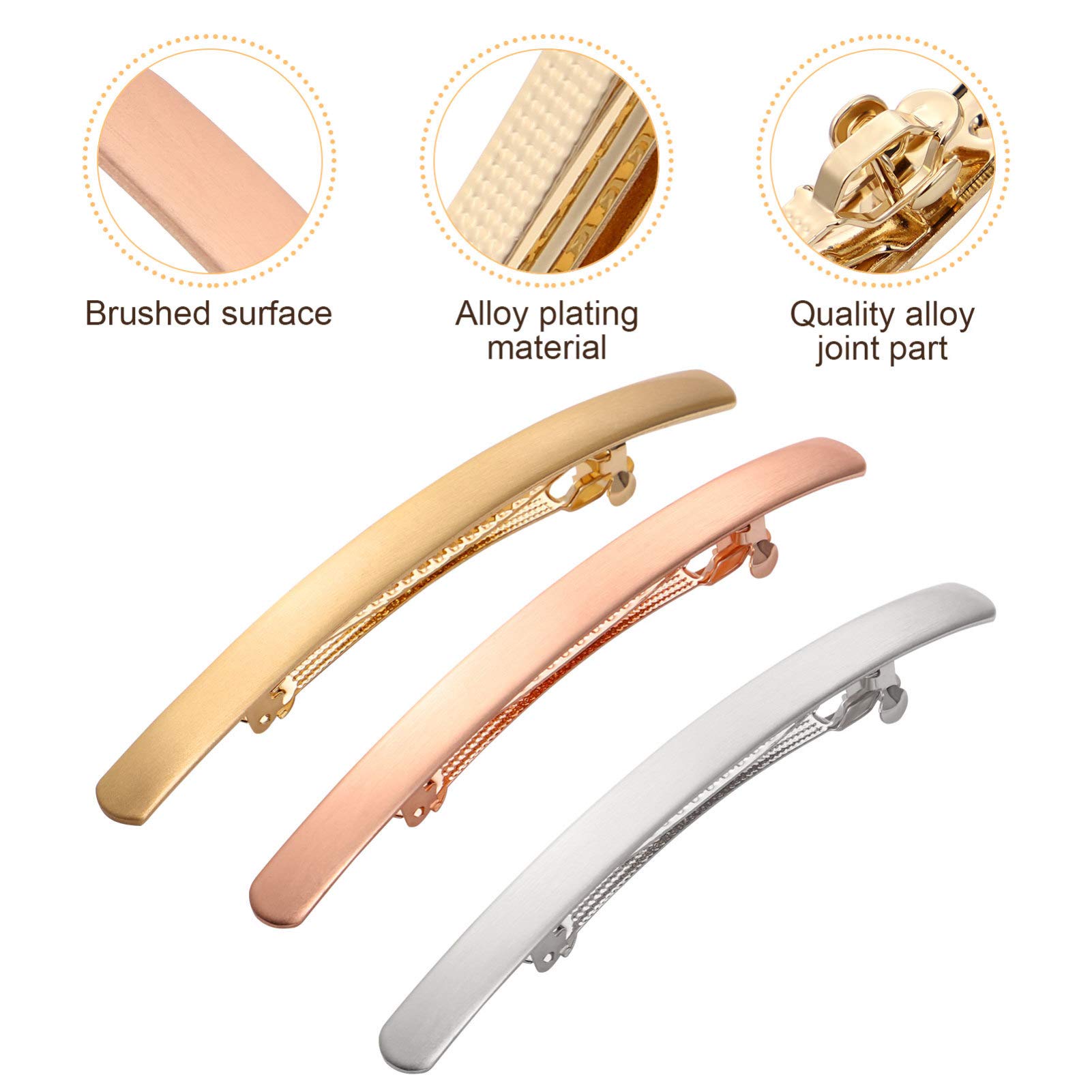 Beaupretty 6-Piece Gold Metal Hair Barrettes for Women - Thin French Hair Clips, Ponytail Holders for Everyday Styling & Special Occasions