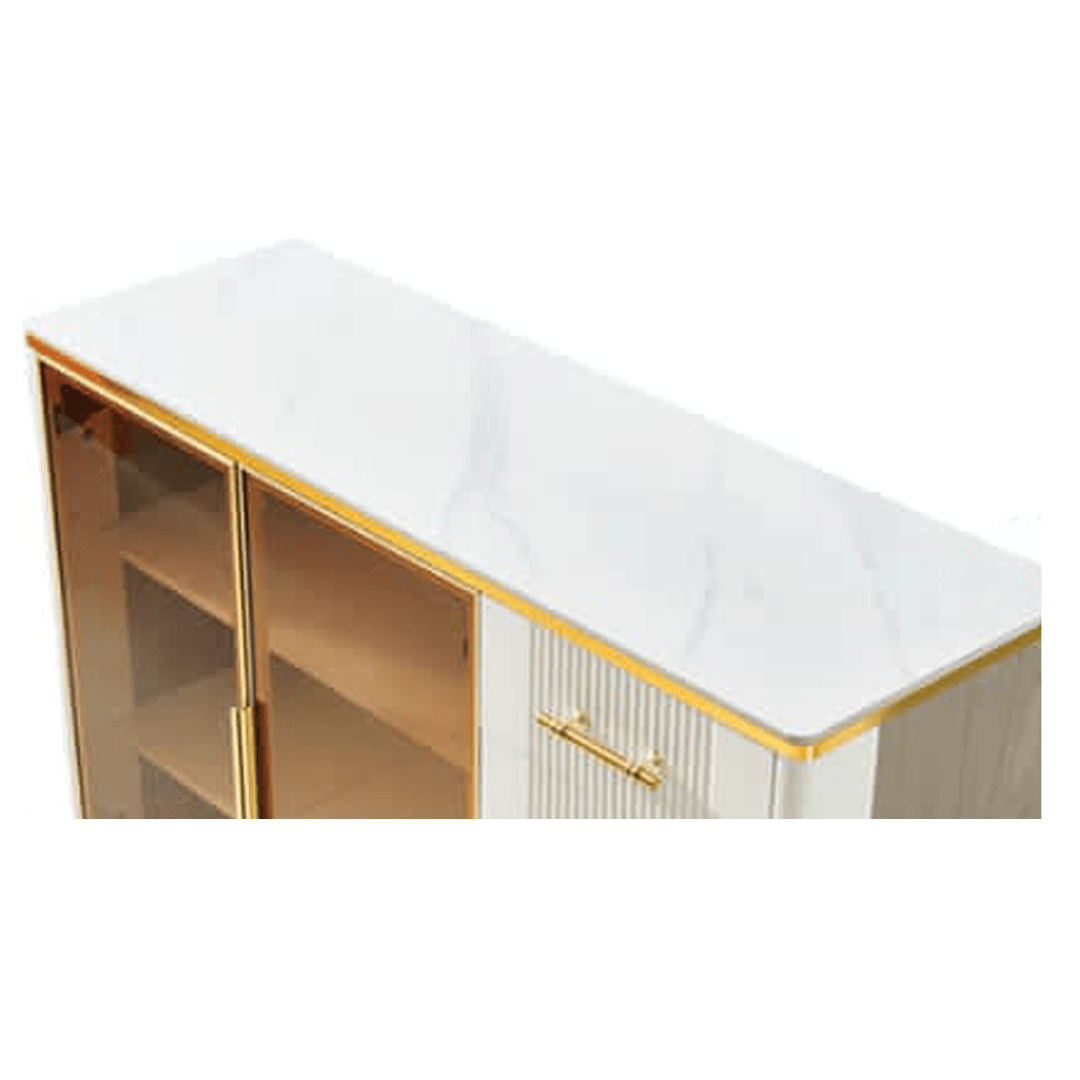 Maurille II Buffet Hutch - 47 Inch Solid Wood Sideboard with Glass Doors for Dining Room Storage - Perfect for China Display, Kitchen Organization & Home Decor