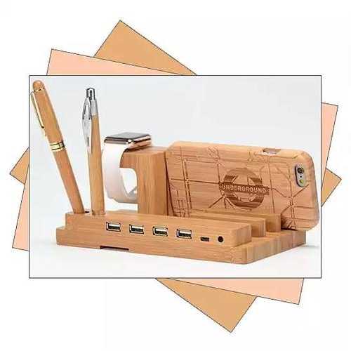 Premium Bamboo Valet Stand with Built-in Charger - Organize Phones, Watches & Keys - Perfect for Bedroom, Office & Entryway