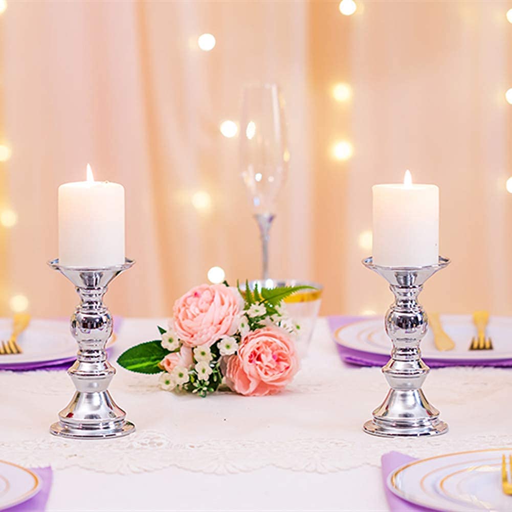 2/4/10 Pcs Gold Metal Pillar Candle Holders - Elegant Wedding Centerpieces & Candlestick Stands for Special Events, Parties, Home Decor and Romantic Dinner Table Settings (Silver, 10 Pcs)
