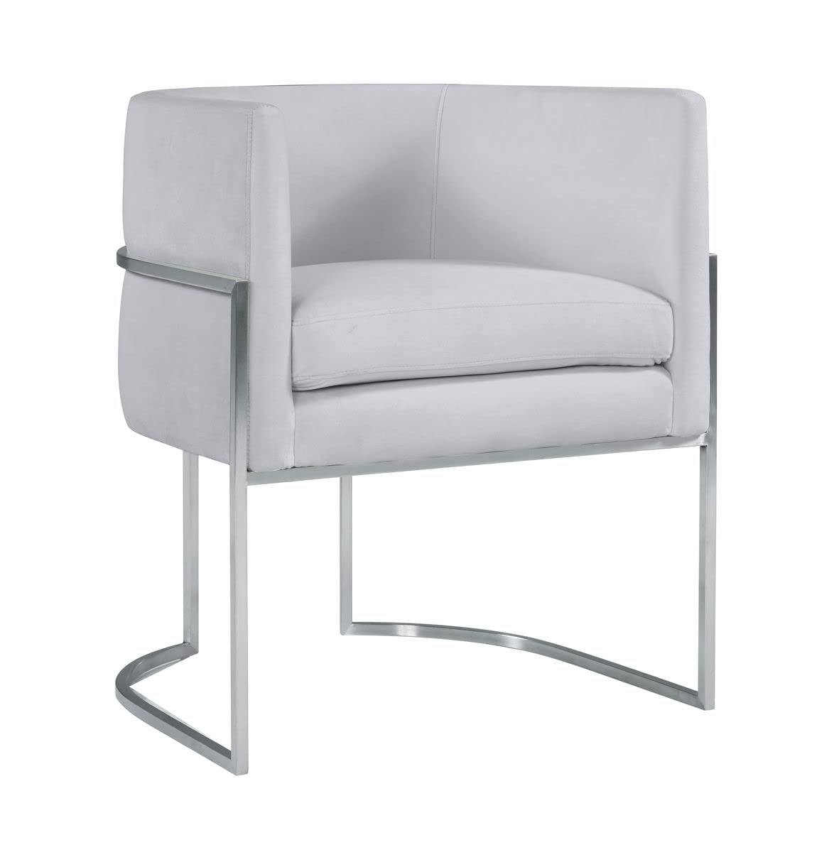 TOV Furniture Giselle Grey Velvet Dining Chair with Silver Leg - Modern Velvet Upholstered Side Chair for Dining Room, Kitchen, Office & Living Room - Comfortable & Stylish Seating Solution