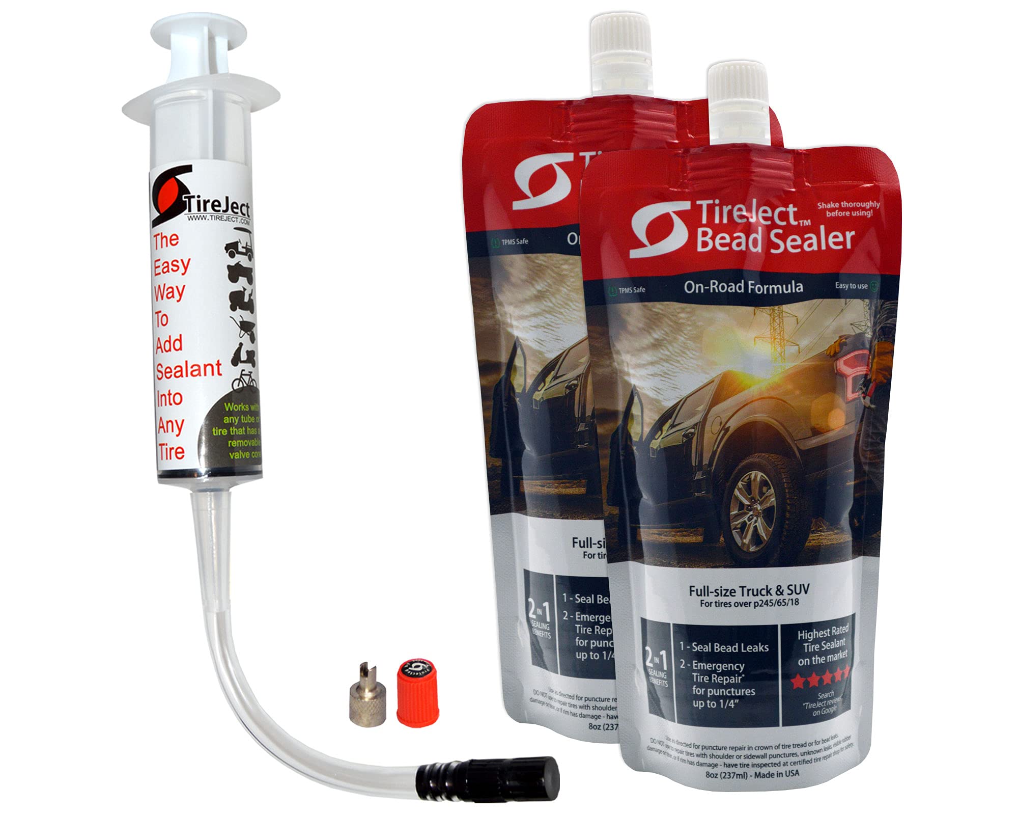 TireJect 2-in-1 Tire Sealant & Bead Sealer Kit for Trucks and SUVs - 2 Pack with Injector Tool | Emergency Flat Tire Repair for Off-Roading, Camping & Long Road Trips