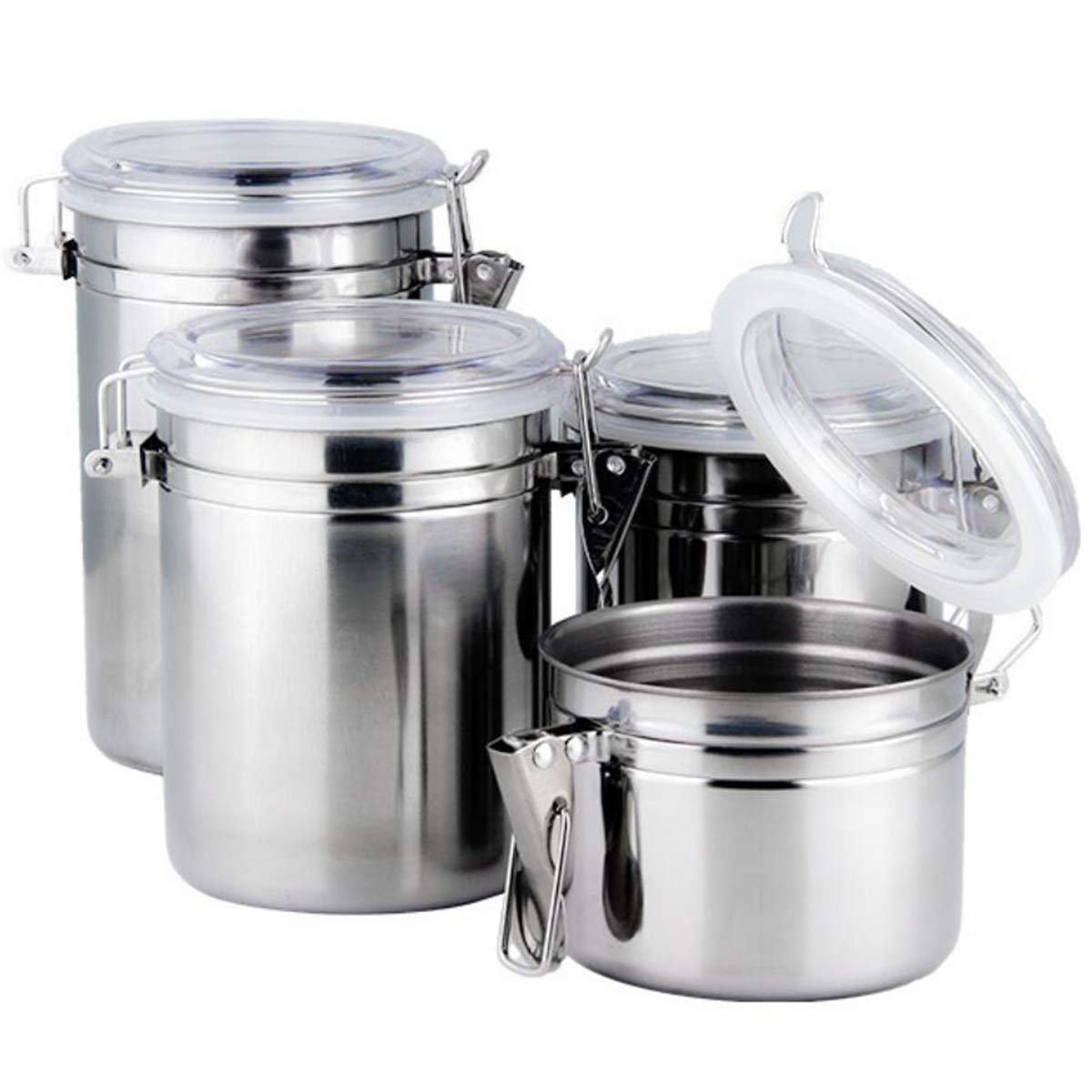 Stainless Steel Airtight Food Canisters Set - 4-Piece for Coffee, Tea & Flour Storage