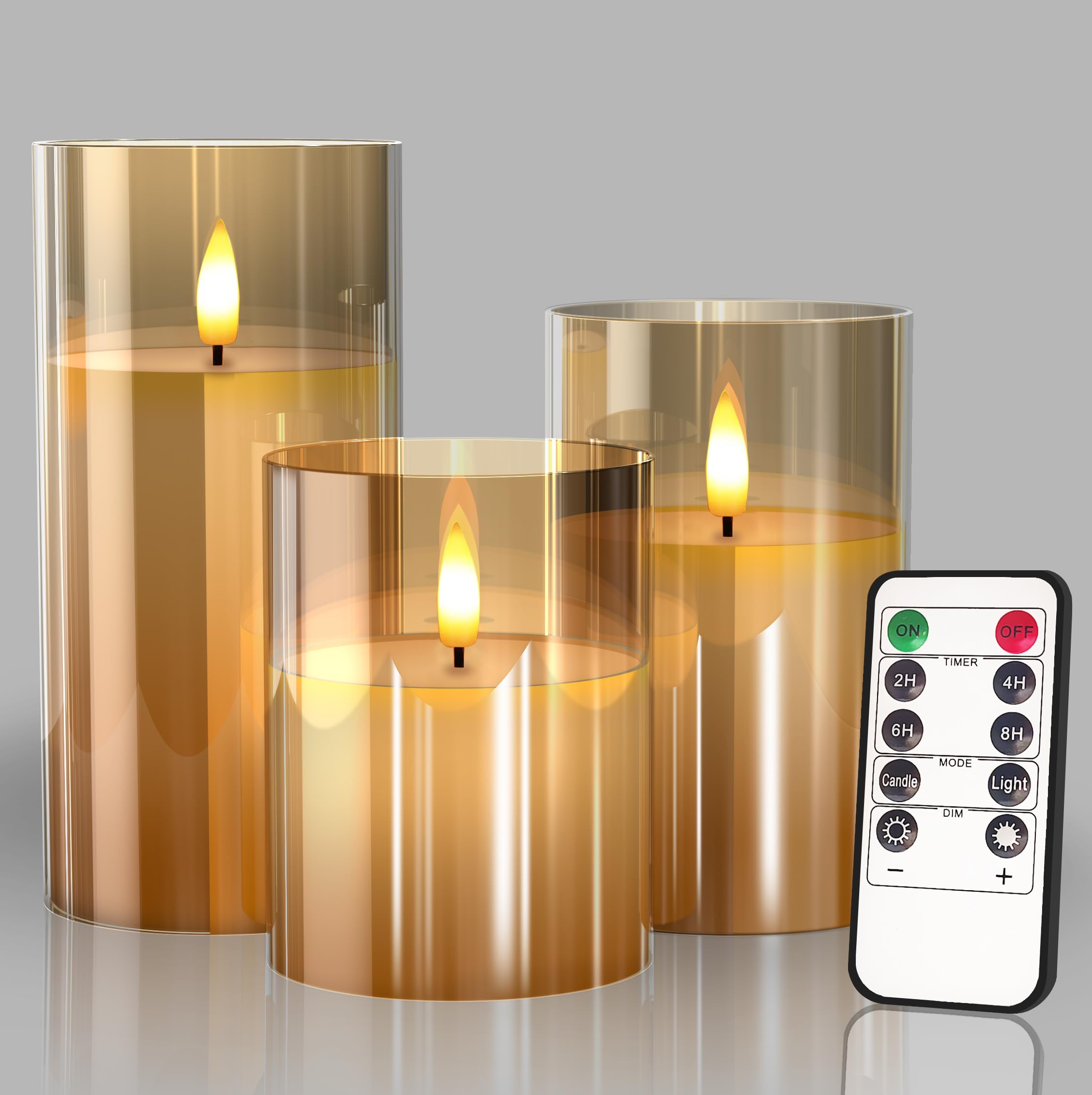 Battery Operated LED Flameless Candles with Remote & Timer - Real Wax Warm White Flickering Lights for Home Decor, Weddings, Parties & Holidays (Set of 3 Gold Candles) - Perfect for Romantic Dinners, Spa Relaxation & Christmas Decorations